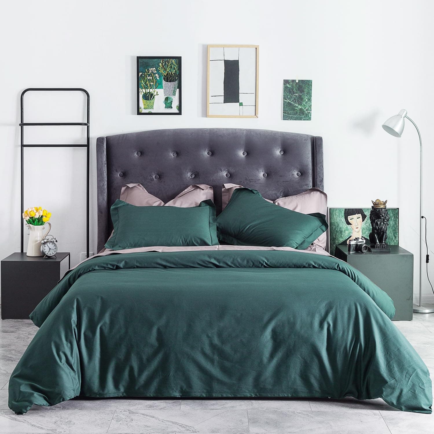 SUSYBAO Emerald Green Duvet Cover Queen Size 100% Cotton 3 Pieces Set