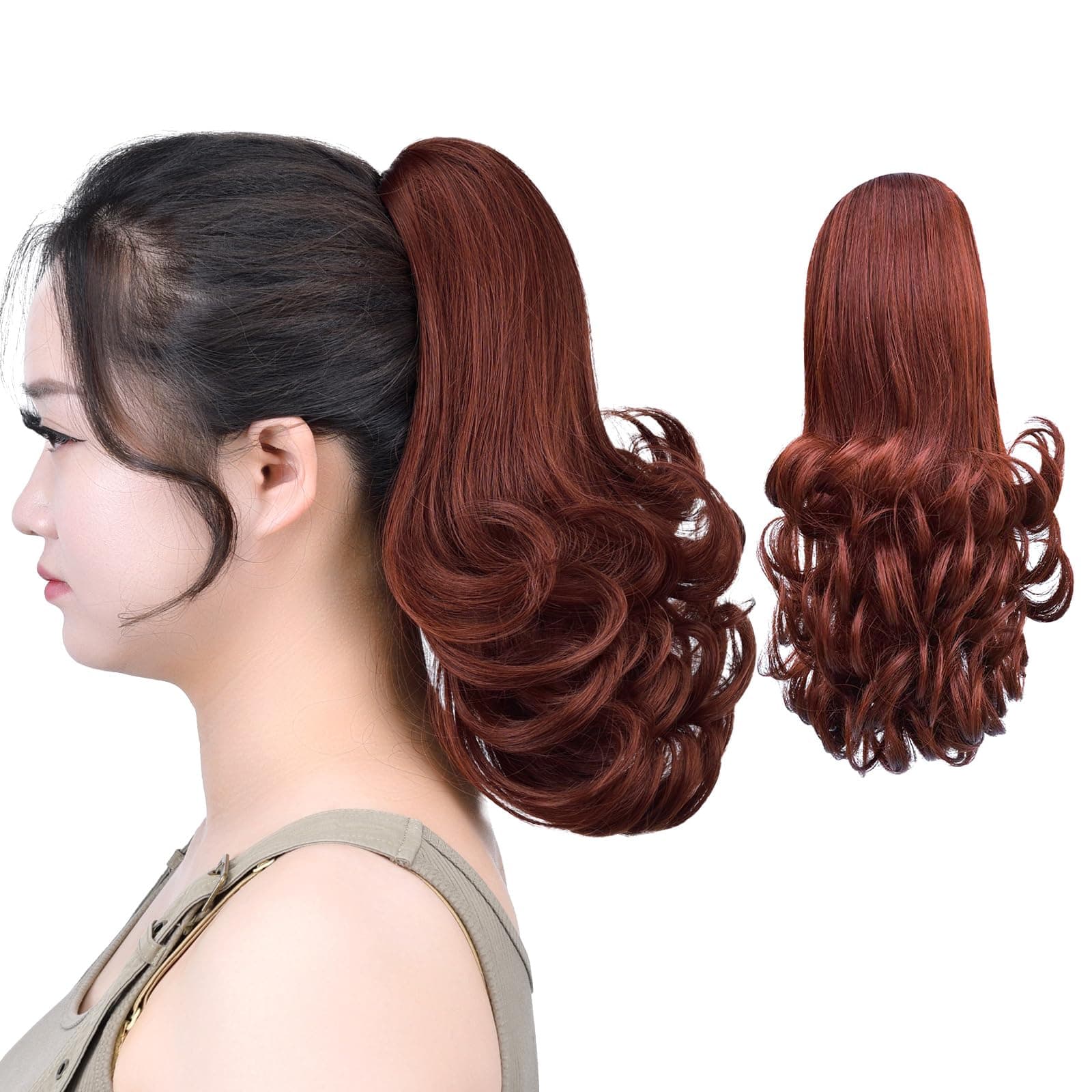 Auburn Ponytail Extension,SYXLCYGG Clip Pony tails 12" Curly 3.8 OZ