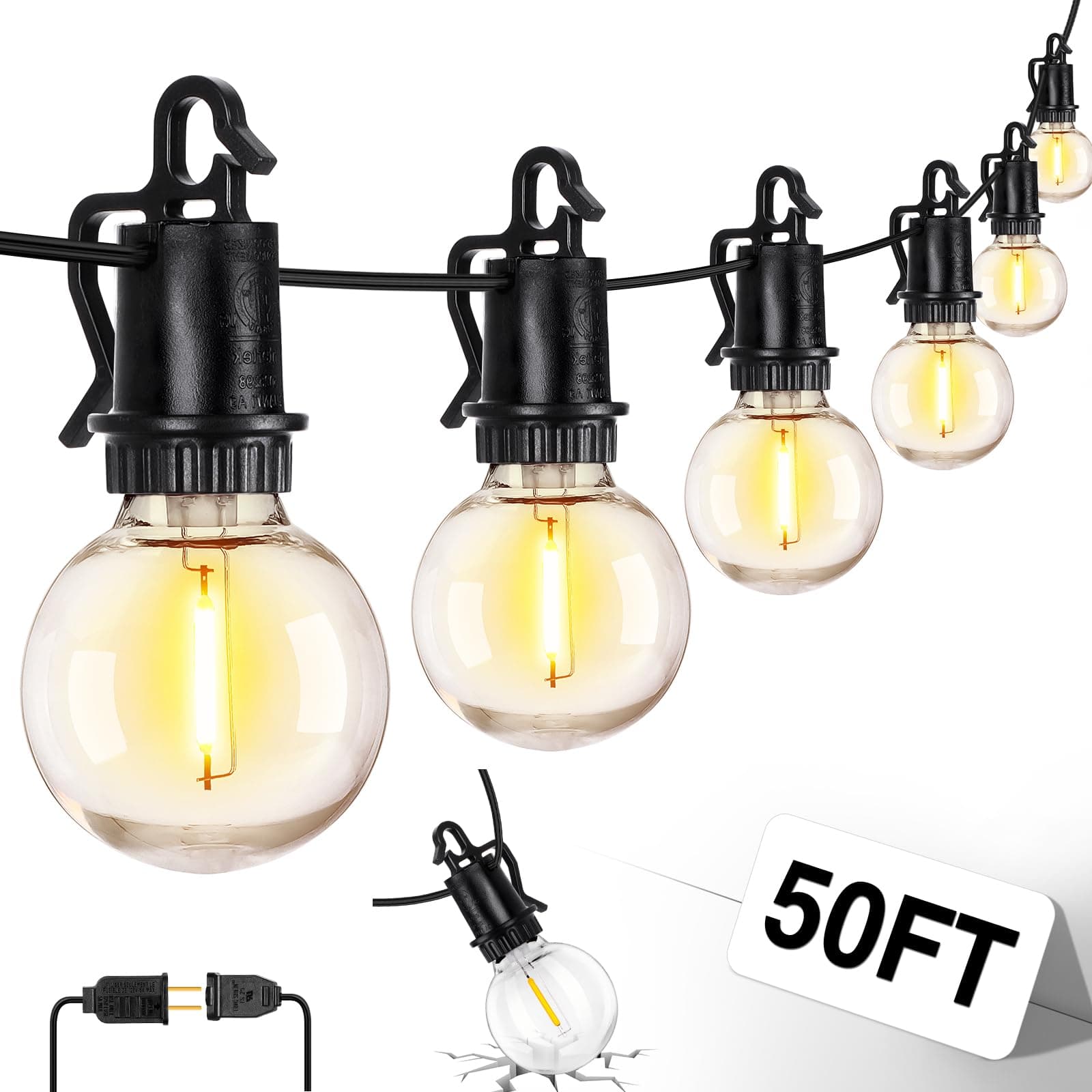 ZJOJO 50FT 26LEDOutdoor String Lights, G40 Globe Outdoor Lights