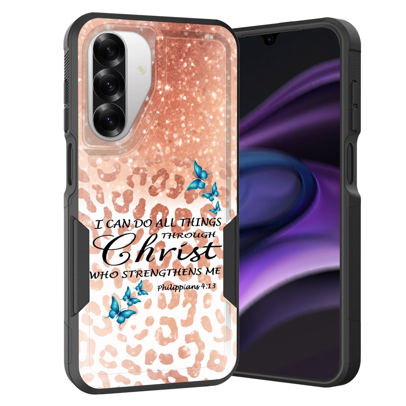 KJFHDJFDH for Galaxy A26 5G Case,Dual Layer Hybrid Heavy Duty Rugged Shockproof Hard PC +Soft Silicone Protective Case for Samsung Galaxy A26 5G 6.7 inch 2025,Bible Verse Philippians 4:13 Leopard
