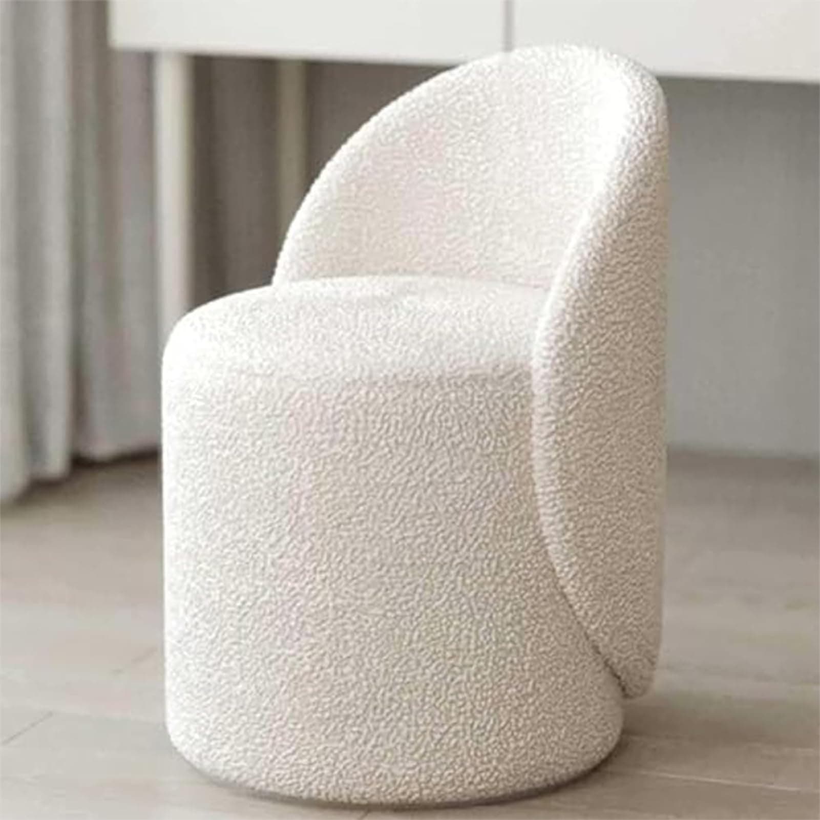 360°Swivel Barrel Vanity Chair, Vanity Stool Chair, Swivel Chairs for Living Room with Teddy Fleece Textured Boucle Fabric, Cream Home Furnishings (E)