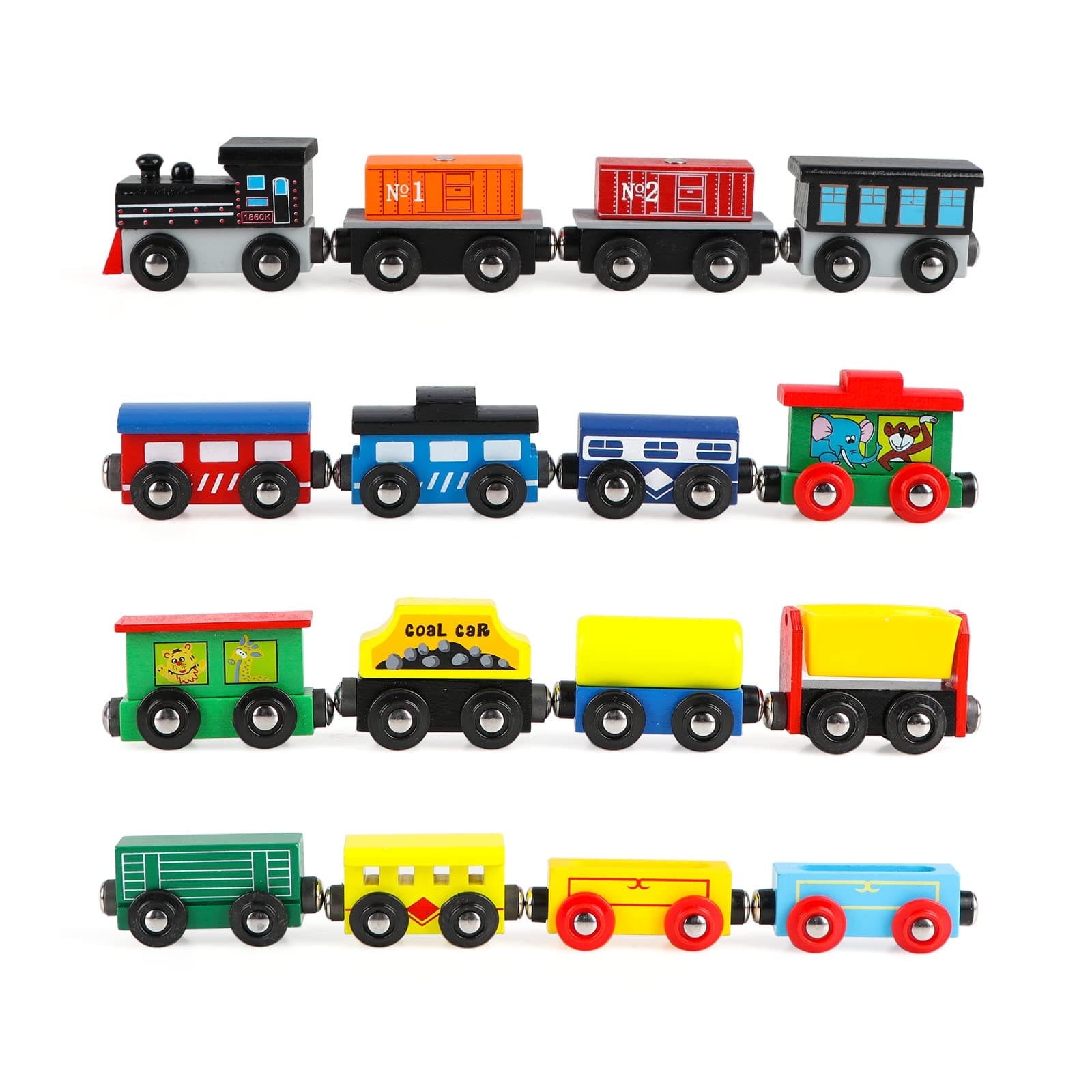 Wondertoys Wooden Train Set 16 PCS Train Toys Magnetic Set Includes Storage Bag - Wooden Train Track Accessories