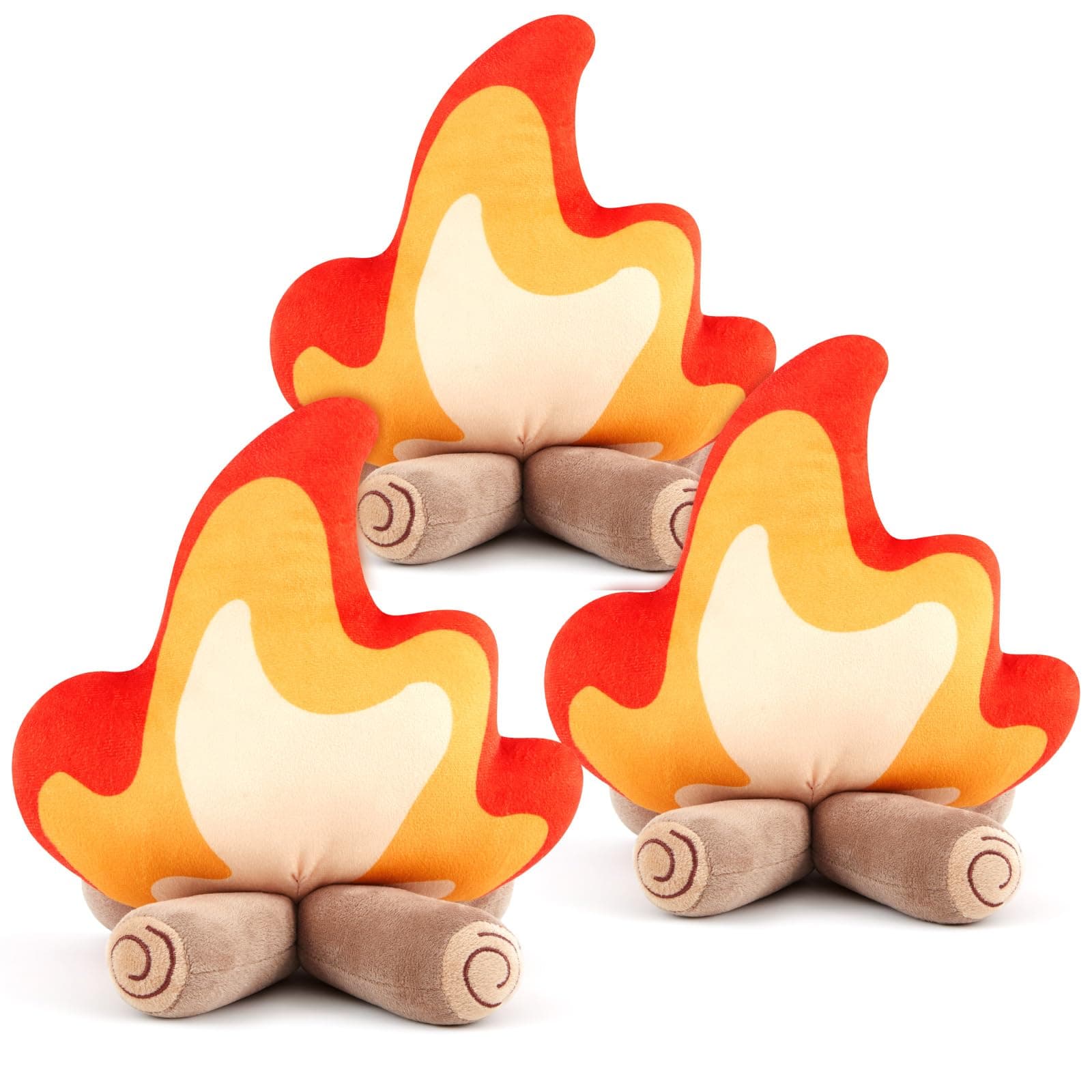 PullCrease Campfire Plush Toys, Fake Fire Firewood Plush Pillow, 3 Pack