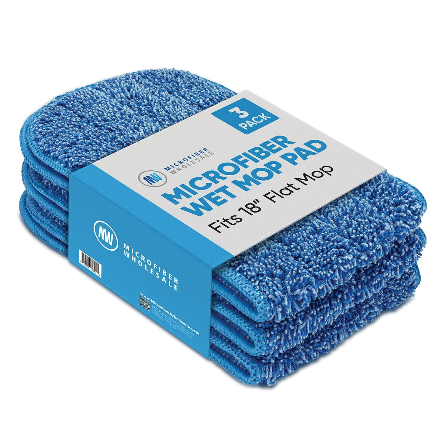 Microfiber Wholesale 18 inch Microfiber Mop Pads - Blue, Machine Washable, Reusable, Streak-Free, Compatible with Any 16-18" Microfiber Mop Frame (3 Pack)