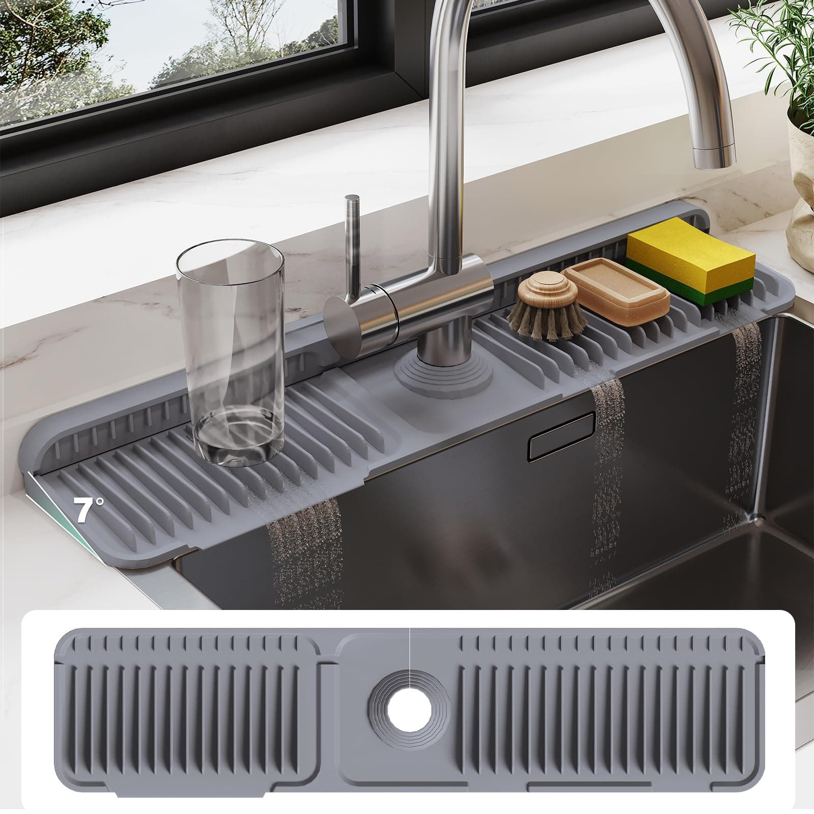 24 Inch Silicone Faucet Mat for Kitchen Sink Splash Guard Behind Faucet