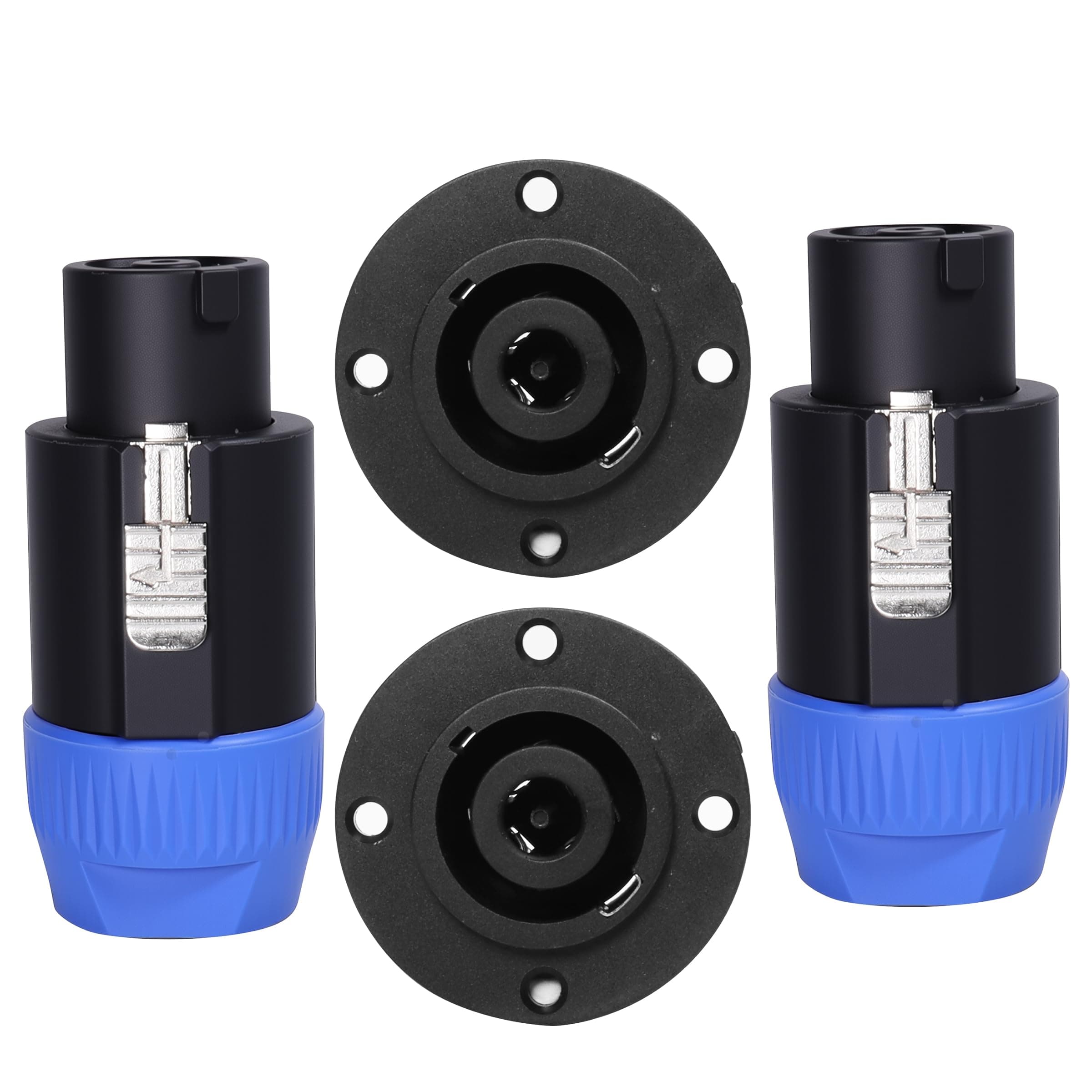 HBU Pro Audio Amplifier Speaker Plug Kit - 4 Pole Speakon Connector and Female Panel Mount Socket - Compatible with Neutrik NL4FC, NL4FX, NLT4X, NL2FC (8 Pole Plug + Socket, 2 Sets)