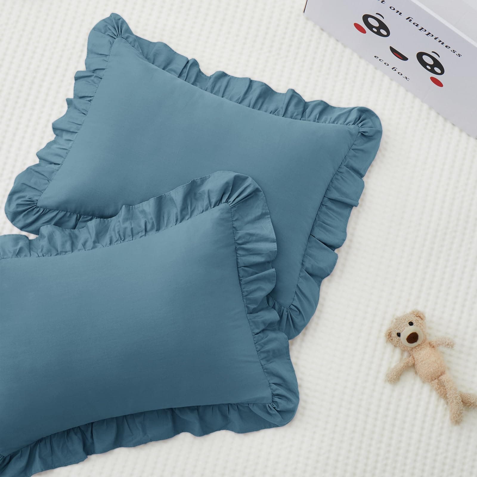 KKJIAF Cotton Toddler Pillowcase 13"x18" Set of 2, Dusty Blue