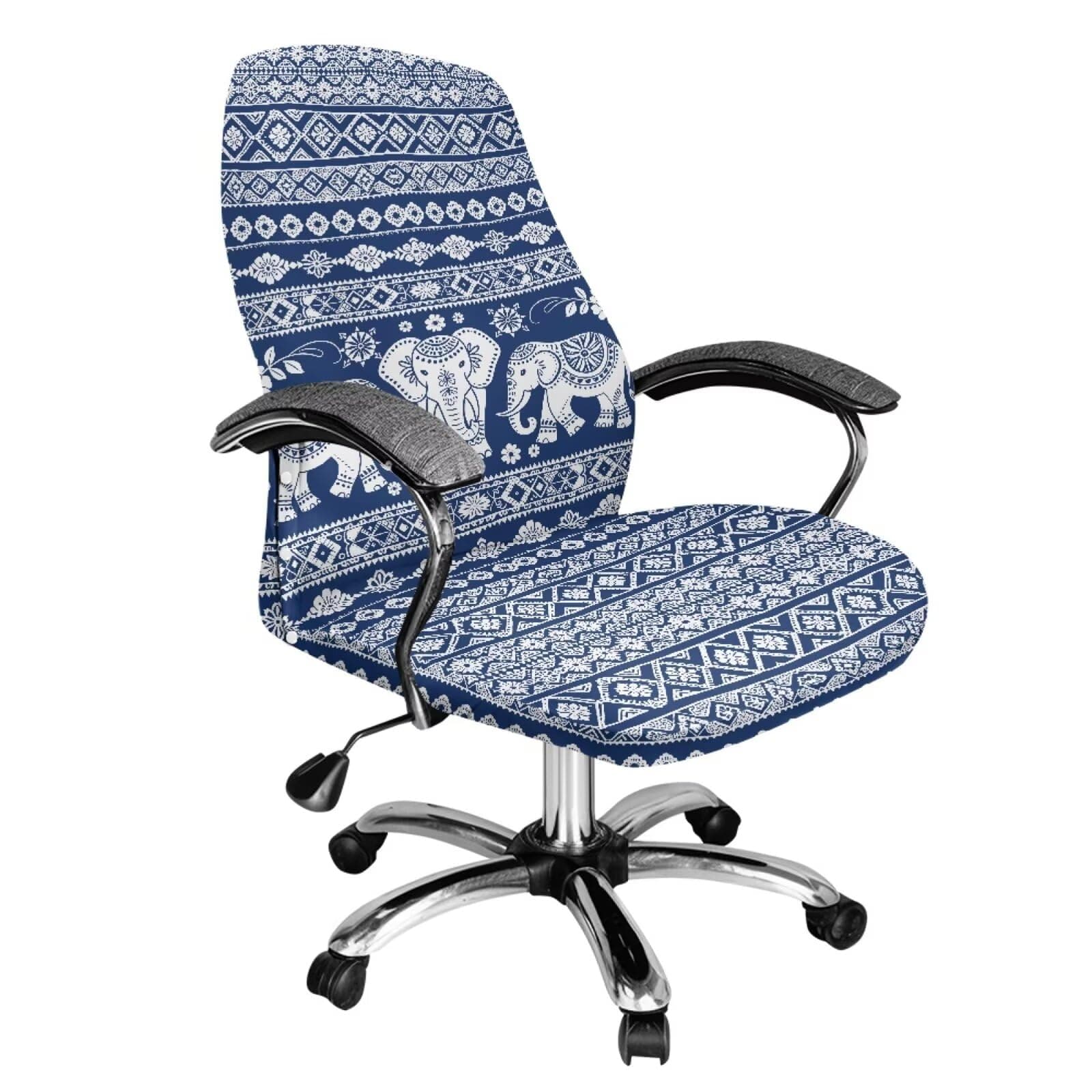 Xorudoydet Boho Mandala Elephant Print Office Chair Cover, Removable Office Chair Seat Covers Breathable Rotating Chair Slipcovers Water Resistant High Back Computer Chair Cover-S