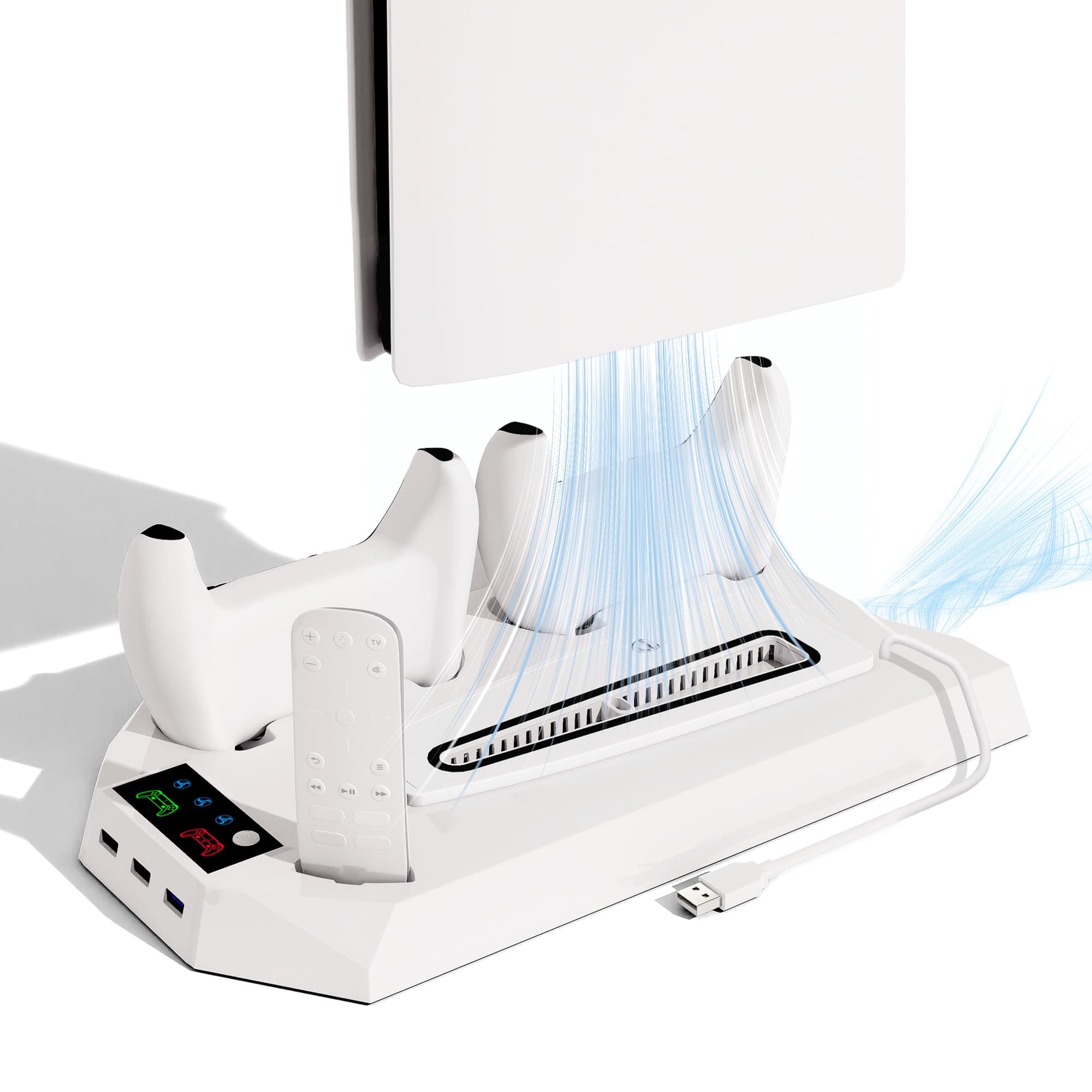 Cooling Station for PS5/Pro/Slim, 3-Speed Fan, Charger & Headset Holder