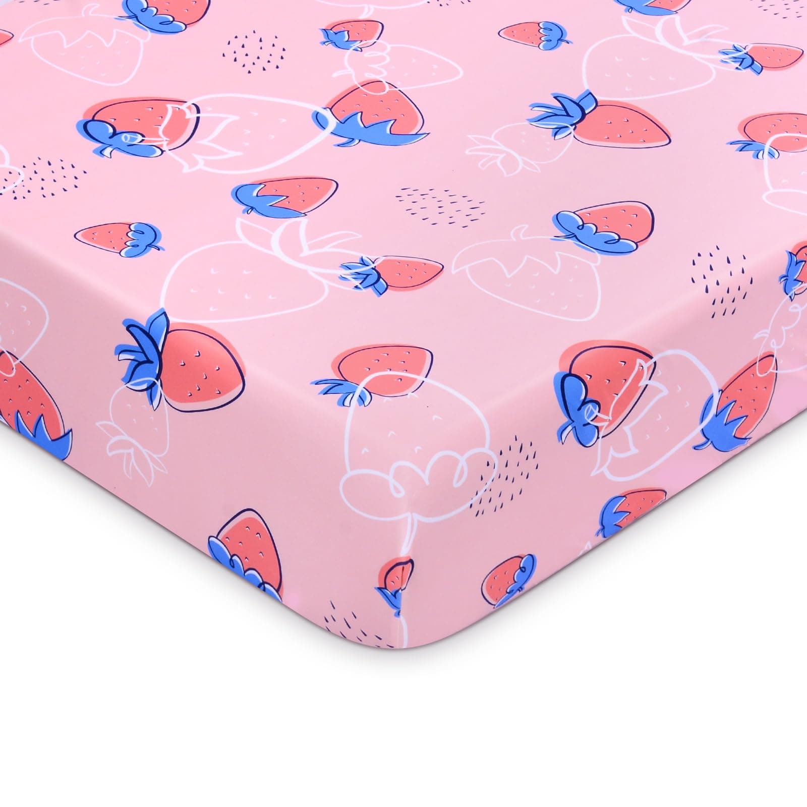 YHITBG Baby Fitted Crib Sheet Soft Microfiber 52" x 28" Crib Mattress Sheet for Girls Breathable Baby Bedding with Strawberry Pattern Design Pink