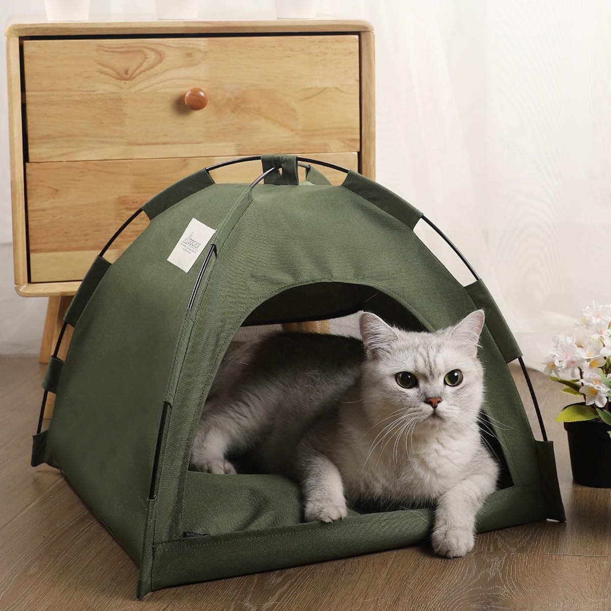 Cute Cat Teepee Cave, Cat Tent Foldable Indoor Outdoor with Thick Mat,Puppy Bed Tent,Bunny Pet Tent Teepee,Portable Dog House Teepee Tent, Cat Bed,Dog Bed Tent,Puppy Bunny,Pet Tent Teepee (I, M)