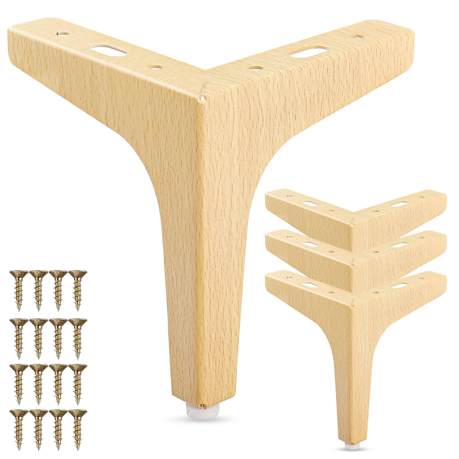 La Vane 7 Inch / 17cm Metal Furniture Legs, Set of 4 - Modern Diamond Triangle Natural Wood DIY Replacement Feet Corner Legs for Cabinet, Sofa, Sideboard, Couch, Dresser Makeover