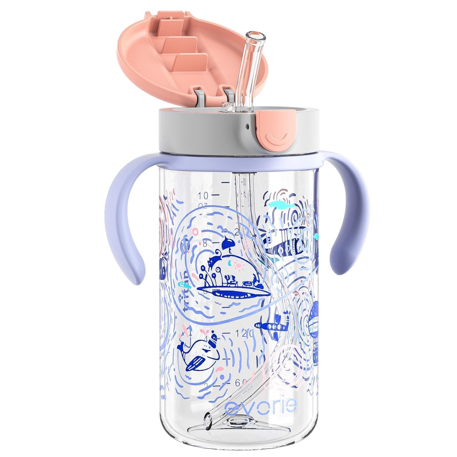 Evorie Tritan Spill Proof Straw Sippy Cups for Toddlers 1–3 Years, 10 Oz