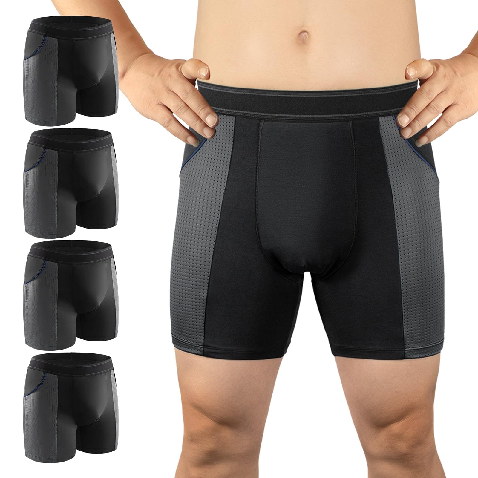 Carer Incontinence Underwear for Men Washable Mens Incontinence Underwear for Bladder Leak Protection 80ML Reusable Leak Proof Underwear for Men Urinary Incontinence Boxer Shorts (4 Black, S)