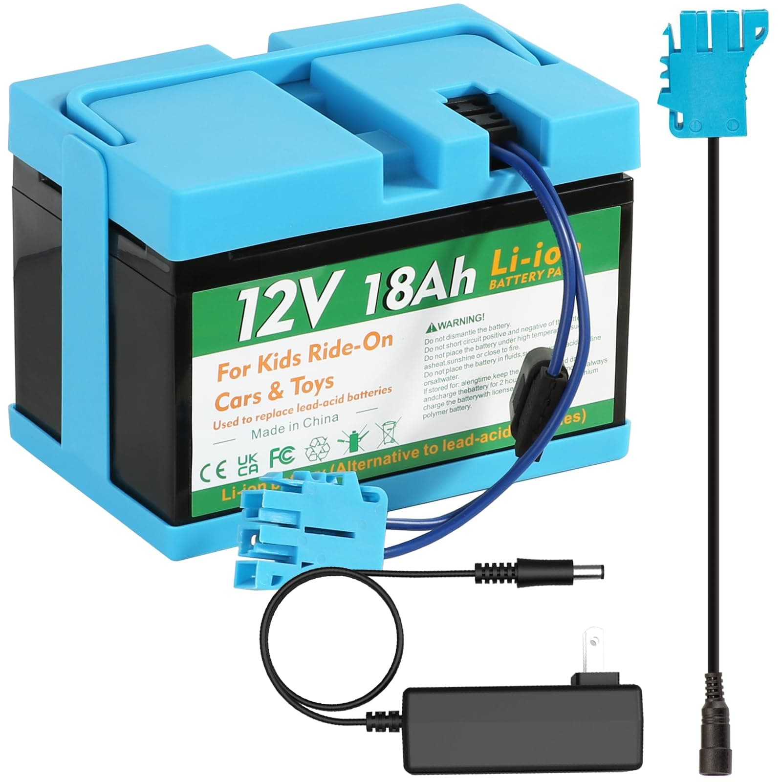 UNIKARO 12V 18A Lithium-ion Replacement Battery for Peg Perego John Deere Tractor, Ride-on Toy Battery with Charger and Conversion Cable, Green and Black