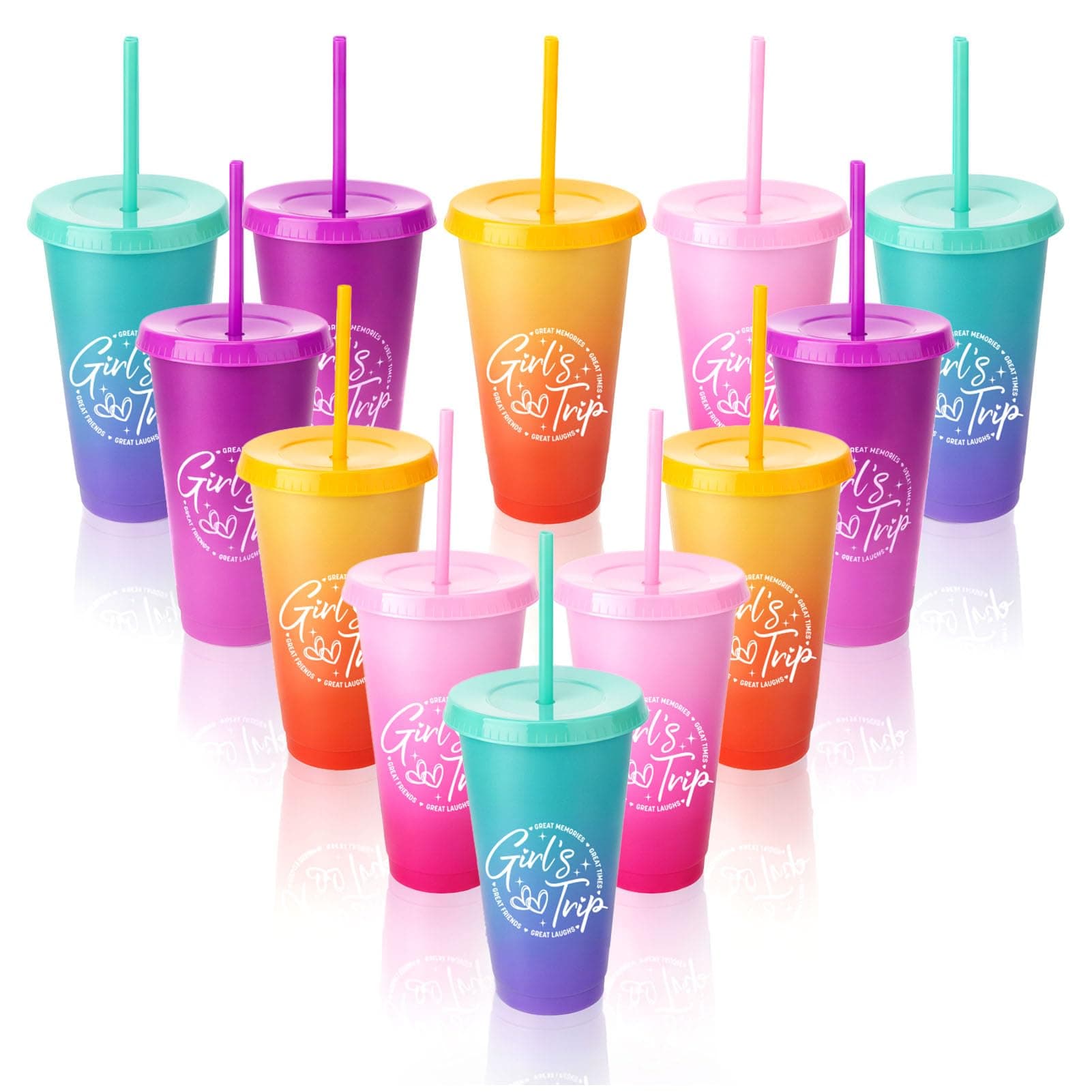 Ovveroche 12 Set Girls Trip Cup with Lid Straw Girls Trip Weekend Gifts Party Favors for Friendship Vacation Bachelorette Party