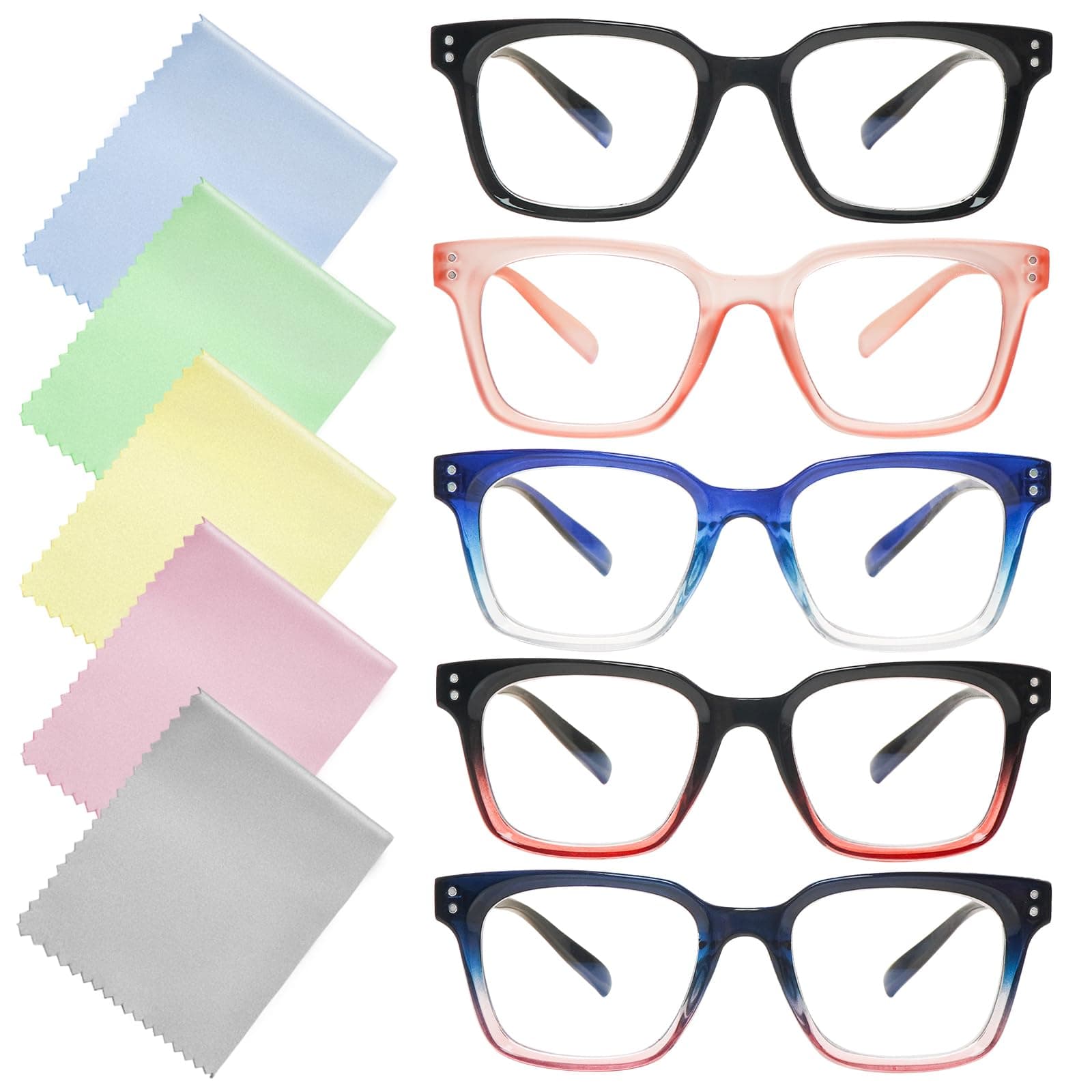 Ronecool 5 Pack Reading Glasses for Women/Men Blue Light Blocking Computer Readers With Spring Hinge Suitable for All Occasions (5C, 1.25, x)