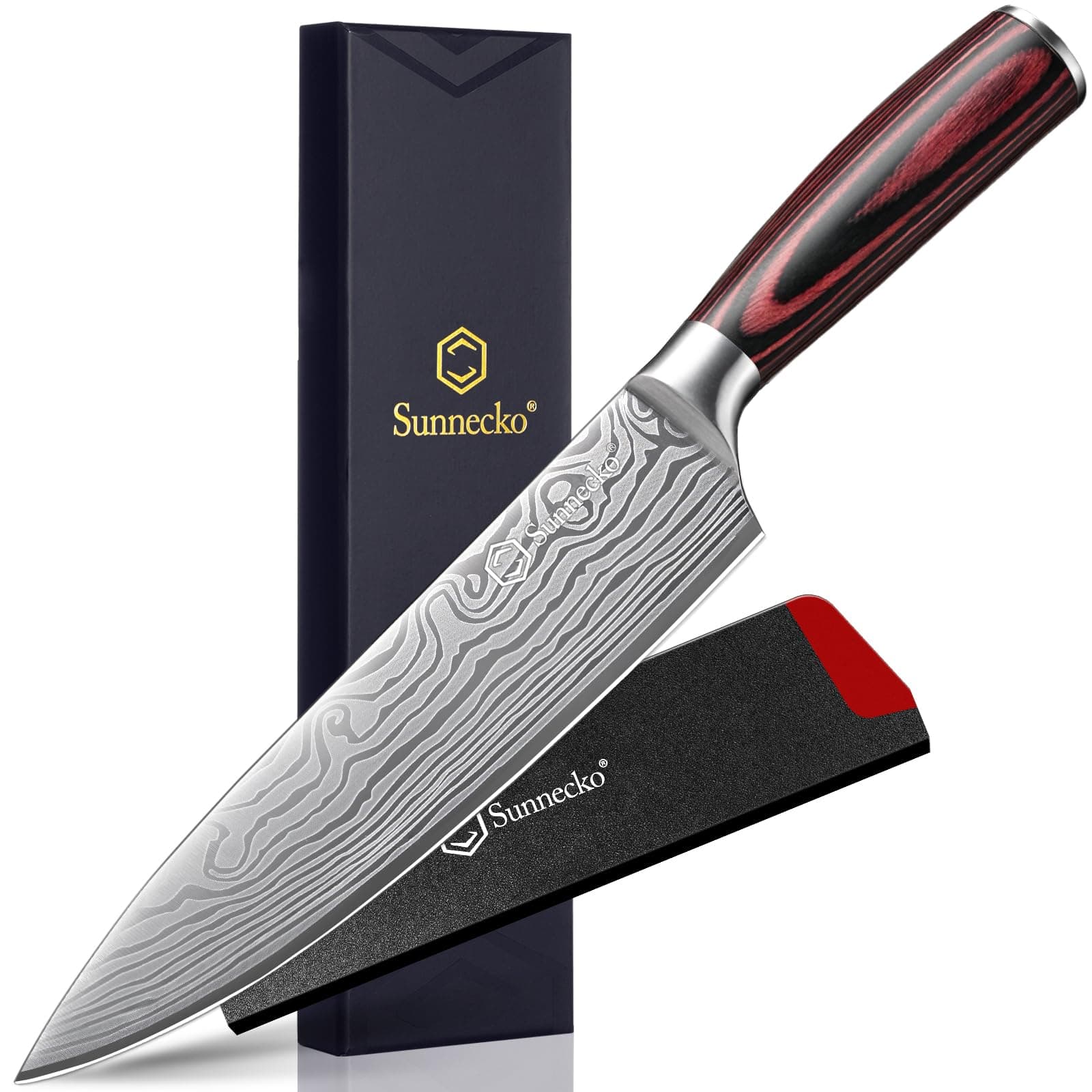 Sunnecko Chef Knife 20cm German Stainless Steel Kitchen Knife with Pakka Wood Handle Multipurpose Knife Sharp Blade - Chang Series