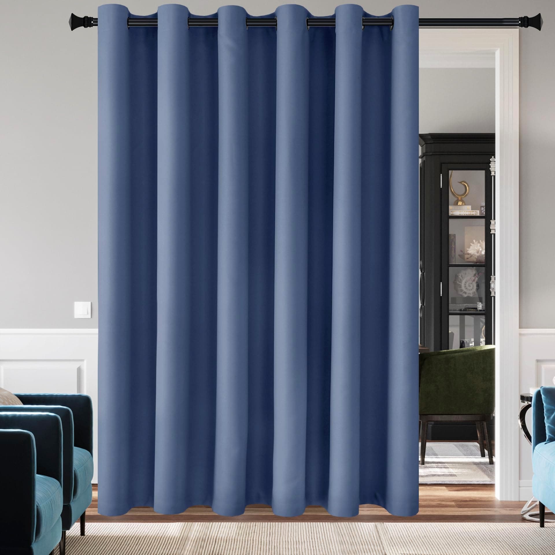 DWCN Room Divider Curtain Total Privacy Thermal Blackout Curtain for Patio Door, Living Room, Bedroom Partition and Shared Office Space, 1 Grommet Curtain Panel, 8.3ft Wide x 7ft Tall, Haze Blue