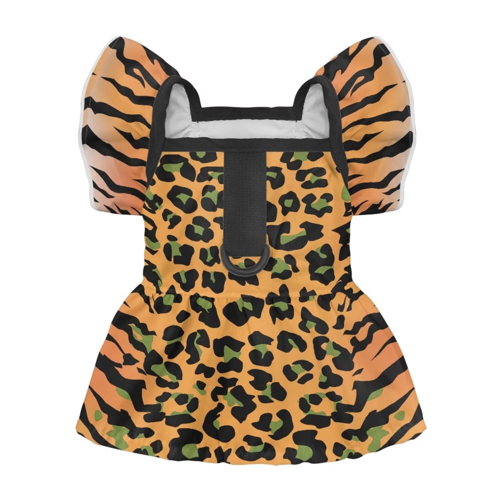 Wiryuouvt Leopard Tiger Print Dog Dresses for Small Dogs Girl with Harness, Dog Ruffle Sleeves Princess Dress with D Ring Breathable Holiday Party Costume Outfit for Medium Cats Kitten Easy to Put On