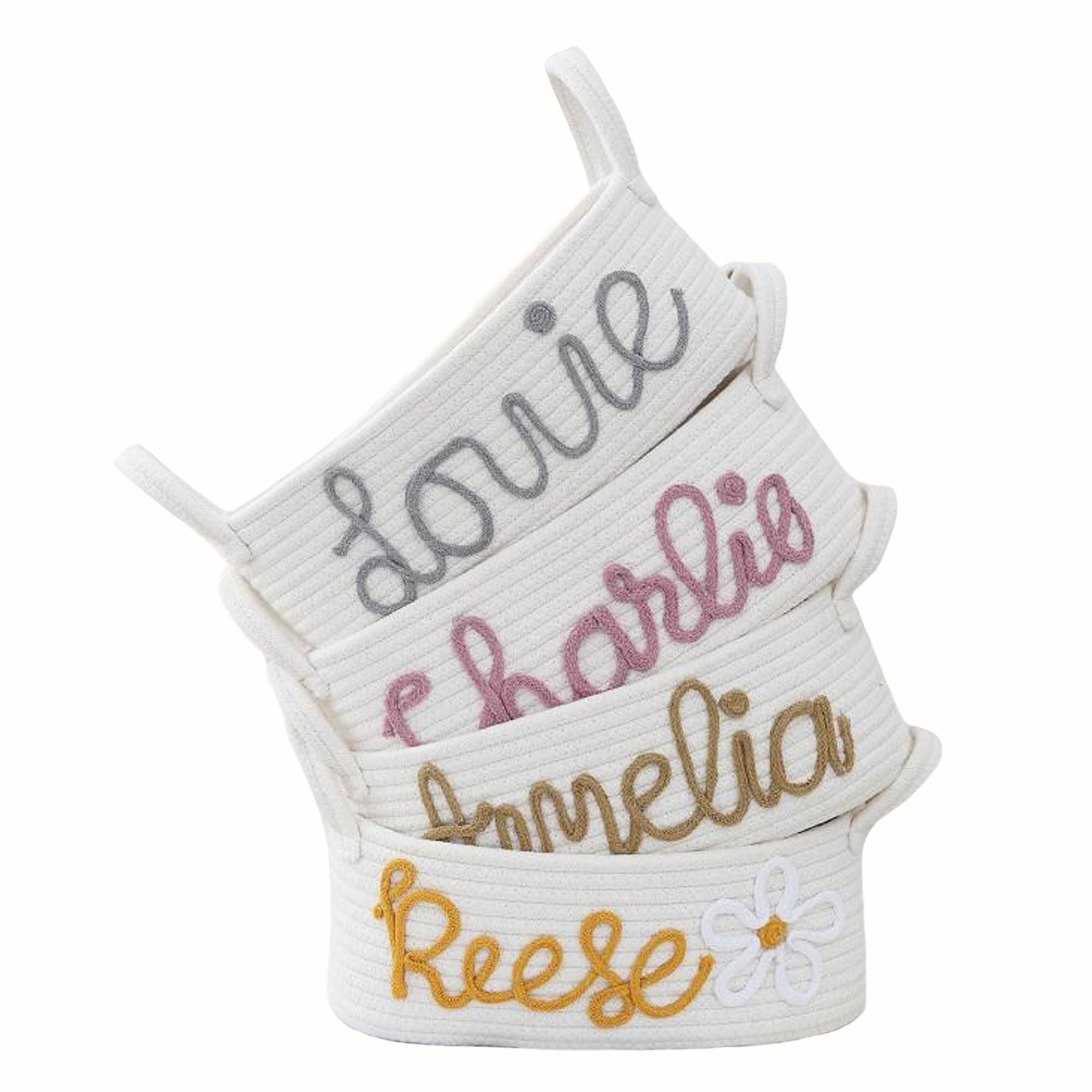 Blireana Personalized Baby Name Basket with Handles,Custom Diaper Caddy Cotton Rope Basket,Baby Stuff Organizer Storage Bin for Nursery Toy Room Bedroom Bathroom (White,S)
