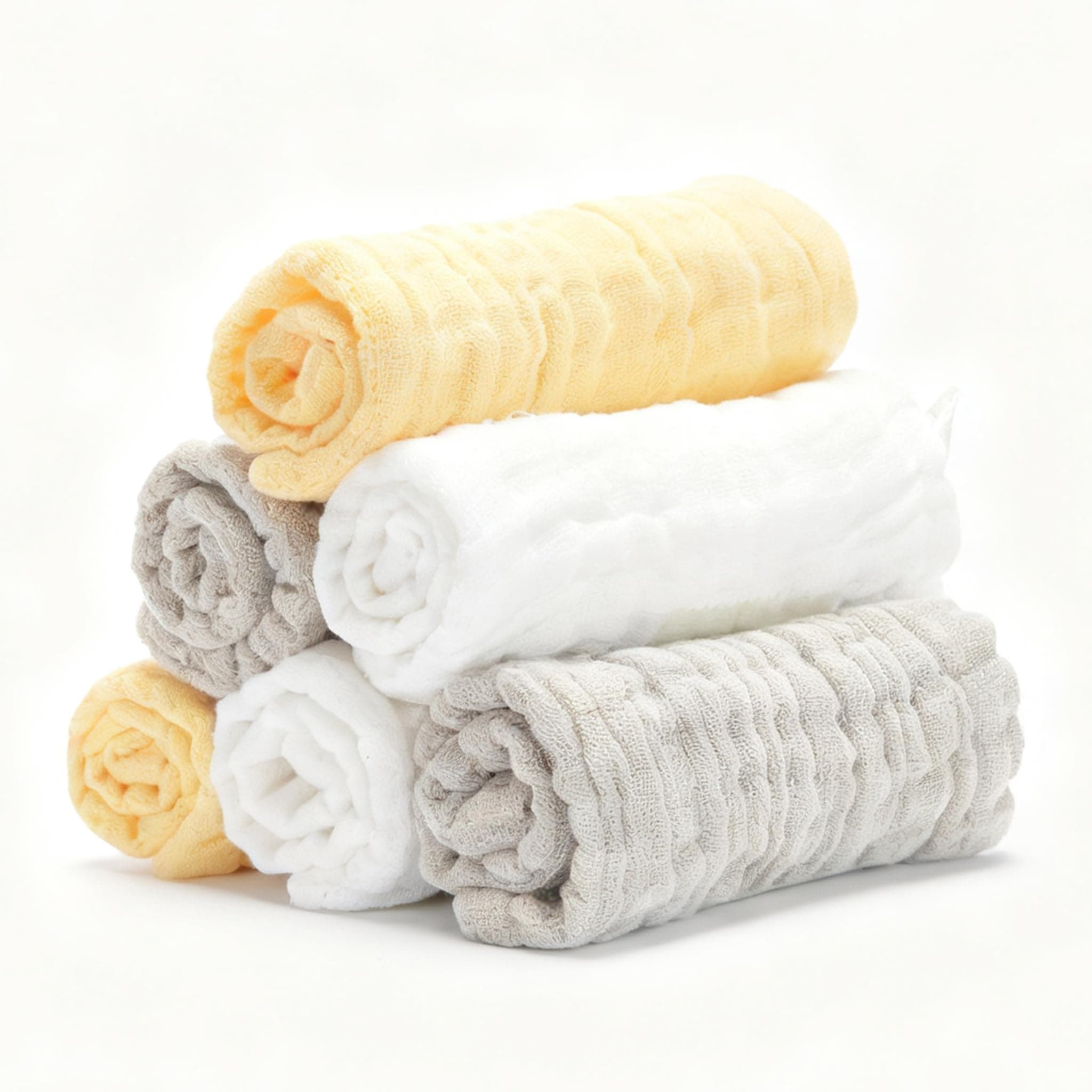 Bear Rocket Baby Washcloths 6 Pack Baby Bath Face Towel 12x12 Inch Extra Absorbent and Soft Burp Cloth and Wash Cloths for Newborn-Infants and Toddlers-Gentle On Sensitive Skin (White Brown Yellow)