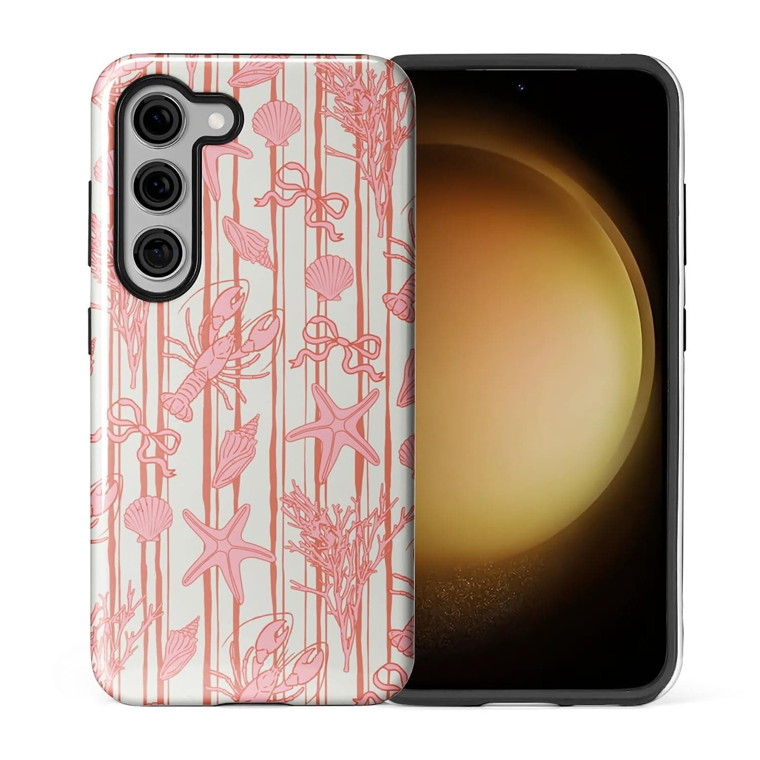 ZHEGAILIAN Case Compatible with Samsung Galaxy S23,Hybrid 2-Layer Hard Shell for Girl Boy Women Men,Lobster Shell Coral Bow