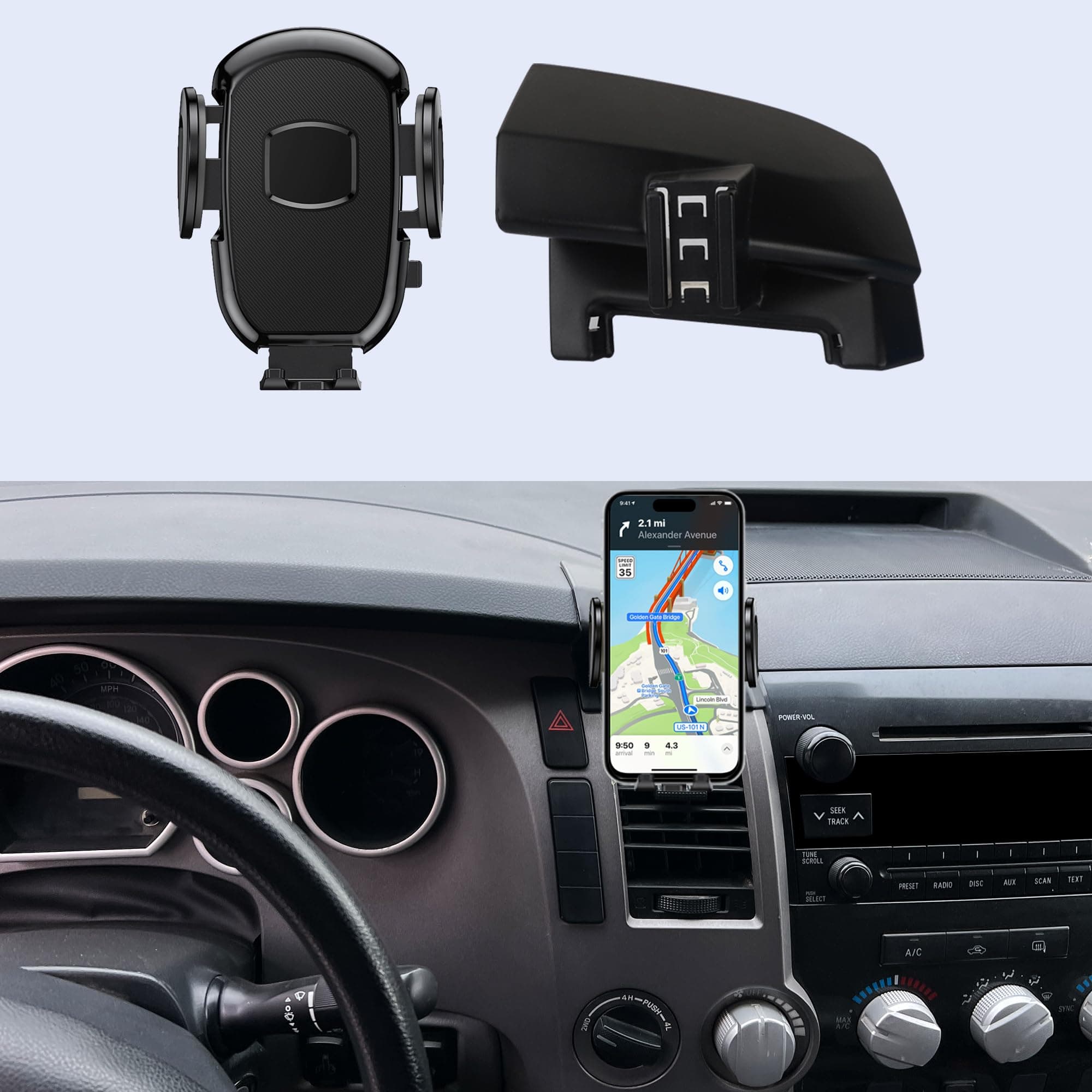 DJXCAR Cell Phone car Holder Fits for Toyota Tundra 2007-2013/Sequoia 2008-2017, Air Vent Mount Fits snugly Perfectly Design Fit for iPhone Android and All Smartphones,360° Rotation,Easy to Install