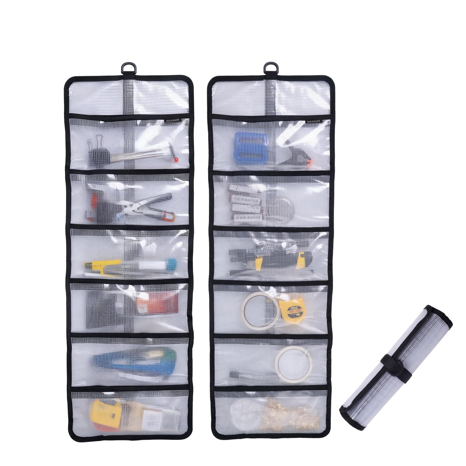 Large Roll-Up Storage Bag, 6 Pockets Roll Up Tool Kit, Suitable for Mechanics, Kitchen Storage, Art Sketching, Travelling, Potter's Tools, Office Objects, etc., Transparent and Visible 2 Pack