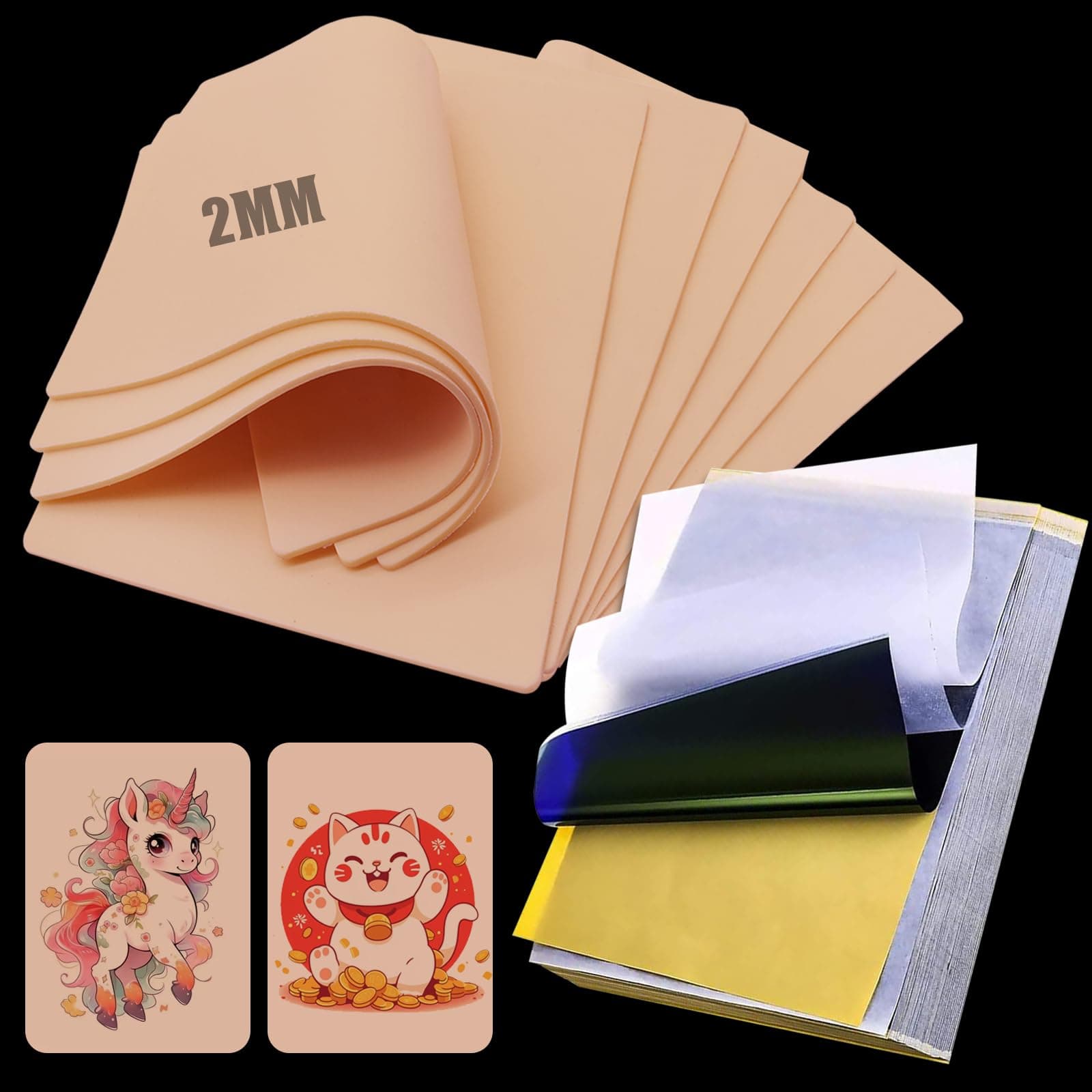 Tattoo Practice Skins 2MM with Transfer Paper - Autdor 30Pcs Thick Fake Skin and Stencil Paper Kit Includes 20Pcs Tattoo Papers and 10Pcs Double Sided Blank Tattoos Skin Practice 2mm
