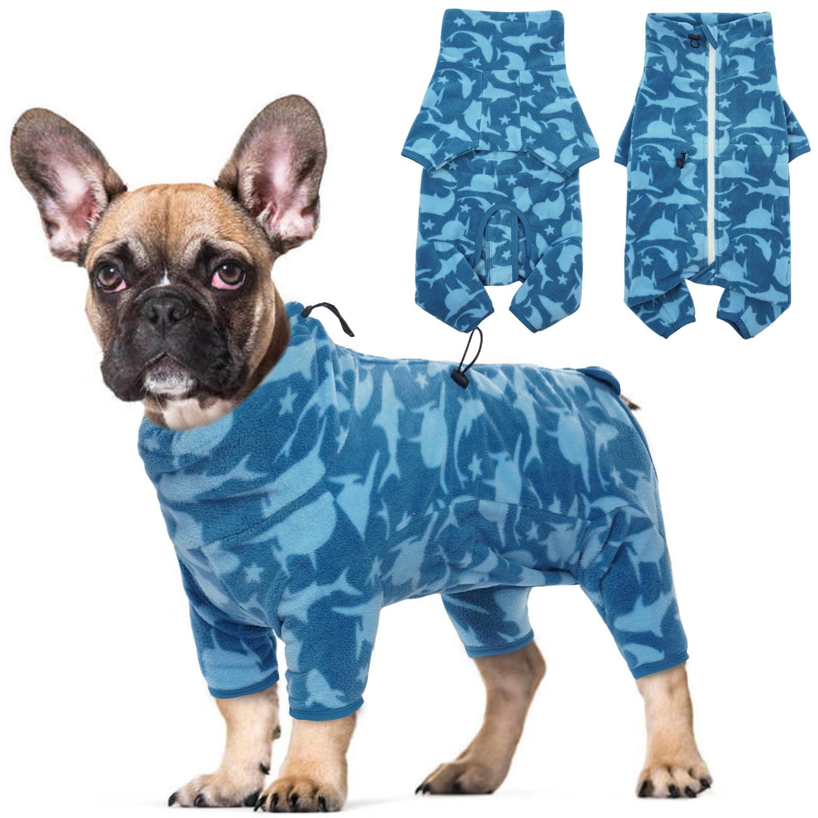 ROZKITCH Dog Winter Coat Soft Fleece Pullover Pajamas, Pet Windproof Warm Cold Weather Jacket Vest with Luminous Zipper, Onesie Jumpsuit Apparel Outfit Clothes for Small Medium Large Dog Shark XS