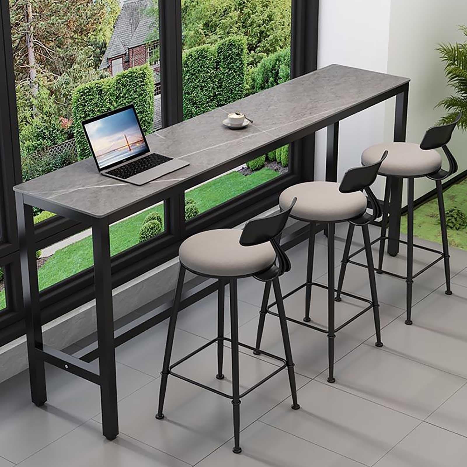 Industrial Bar Counter Table with Slate Tabletop,Rectangular Bar Table Tall Pub Table,41.3 Inch High Industrial Bar Height Table,Farmhouse Counter Height Table Coffee Bar Table,Only Table(Black+gray,1