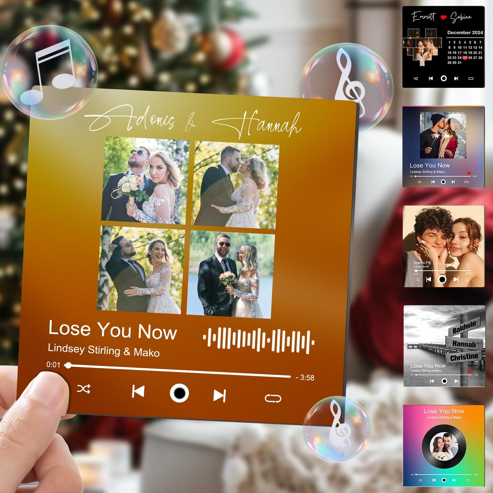 Custom Music Album Fridge Magnet with Photo, Song & Album Cover Personalized Refrigerator Magnets Music Player Plaque Customized Music Fridge Stickers Gifts Christmas Valentine's Day Couples Lovers