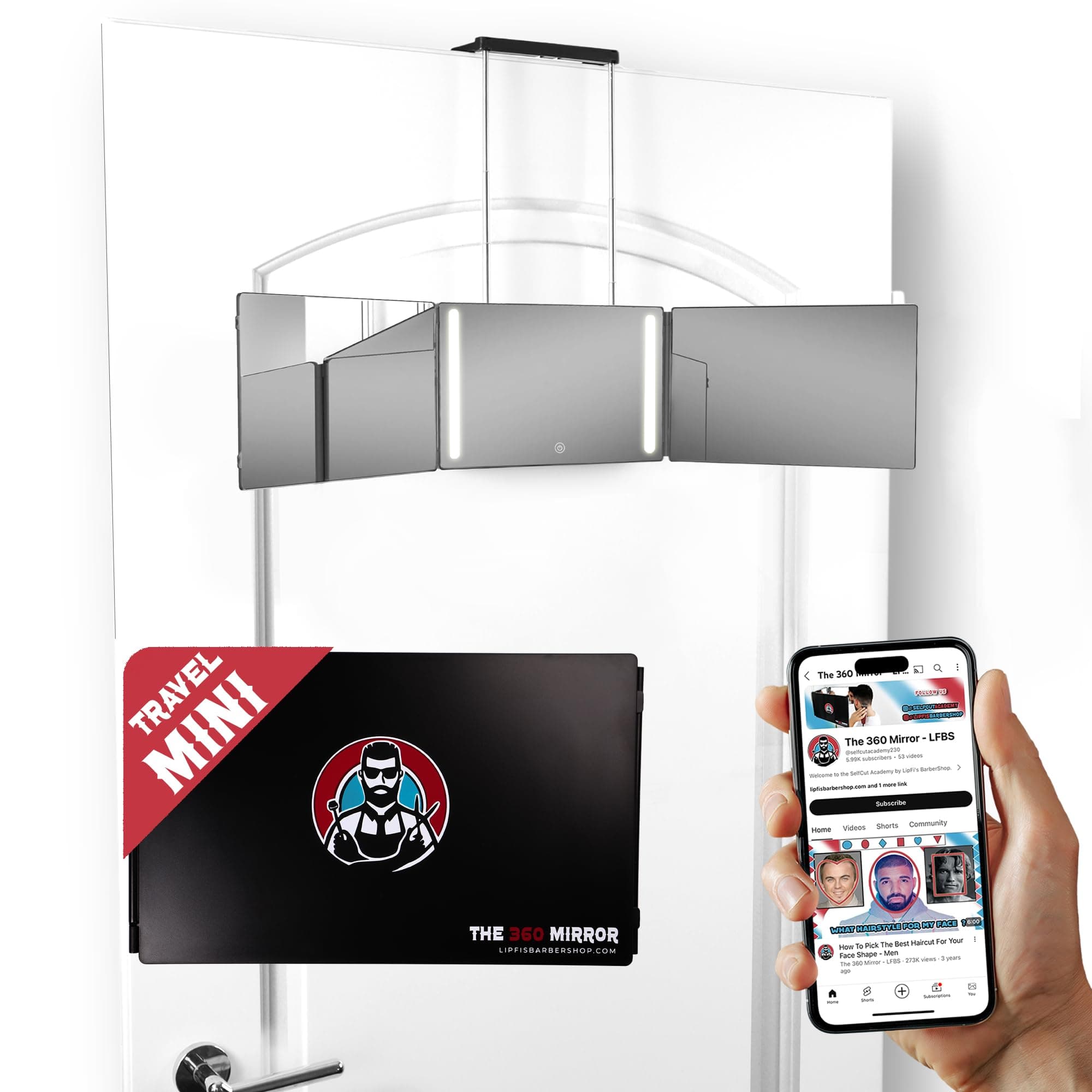 The 360 Mirror MINI LED Light Trifold Barber 3 Way Self Hair Cutting System