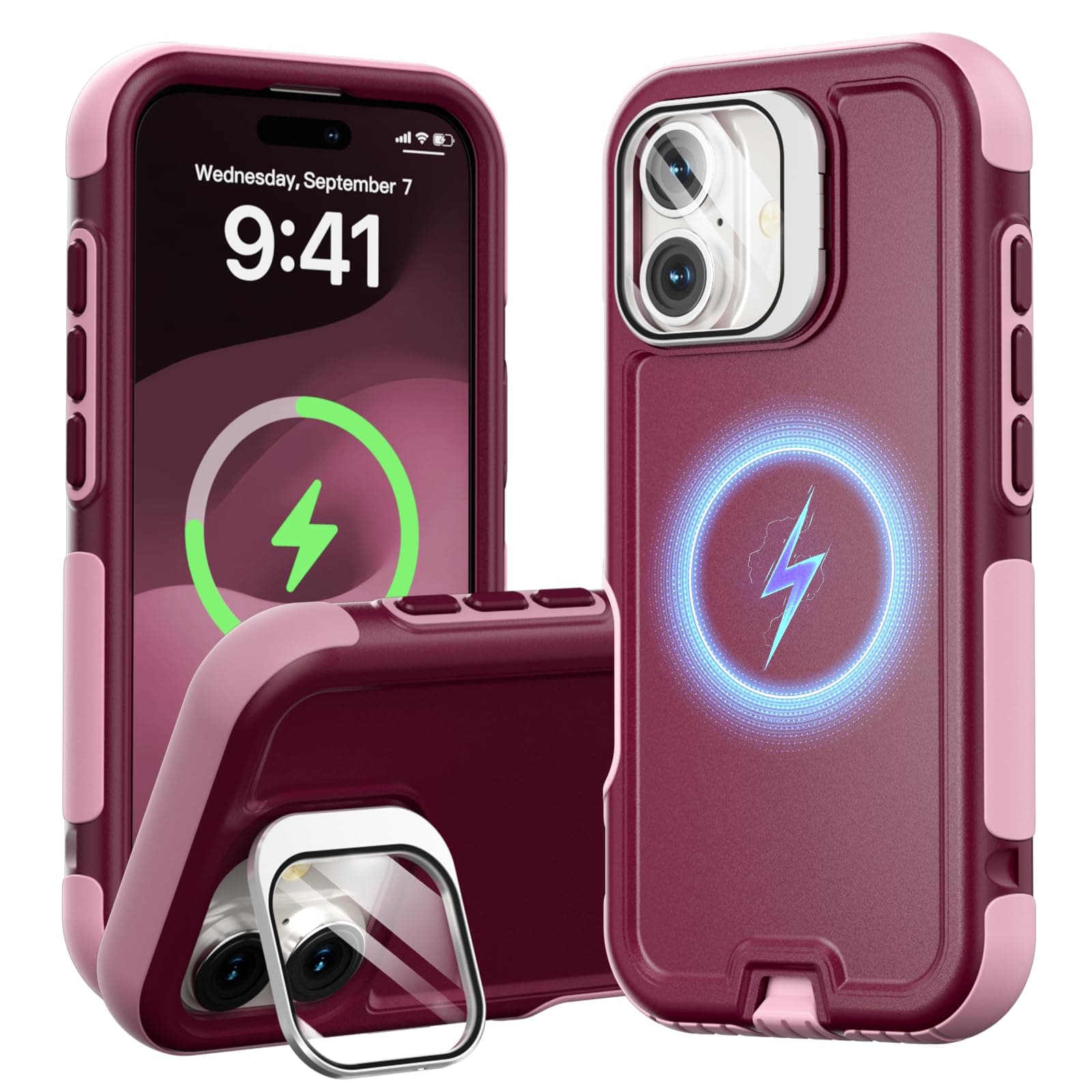 Follaroma Magnetic Stand Case for iPhone 17, Purple-Pink, 6.3 Inch