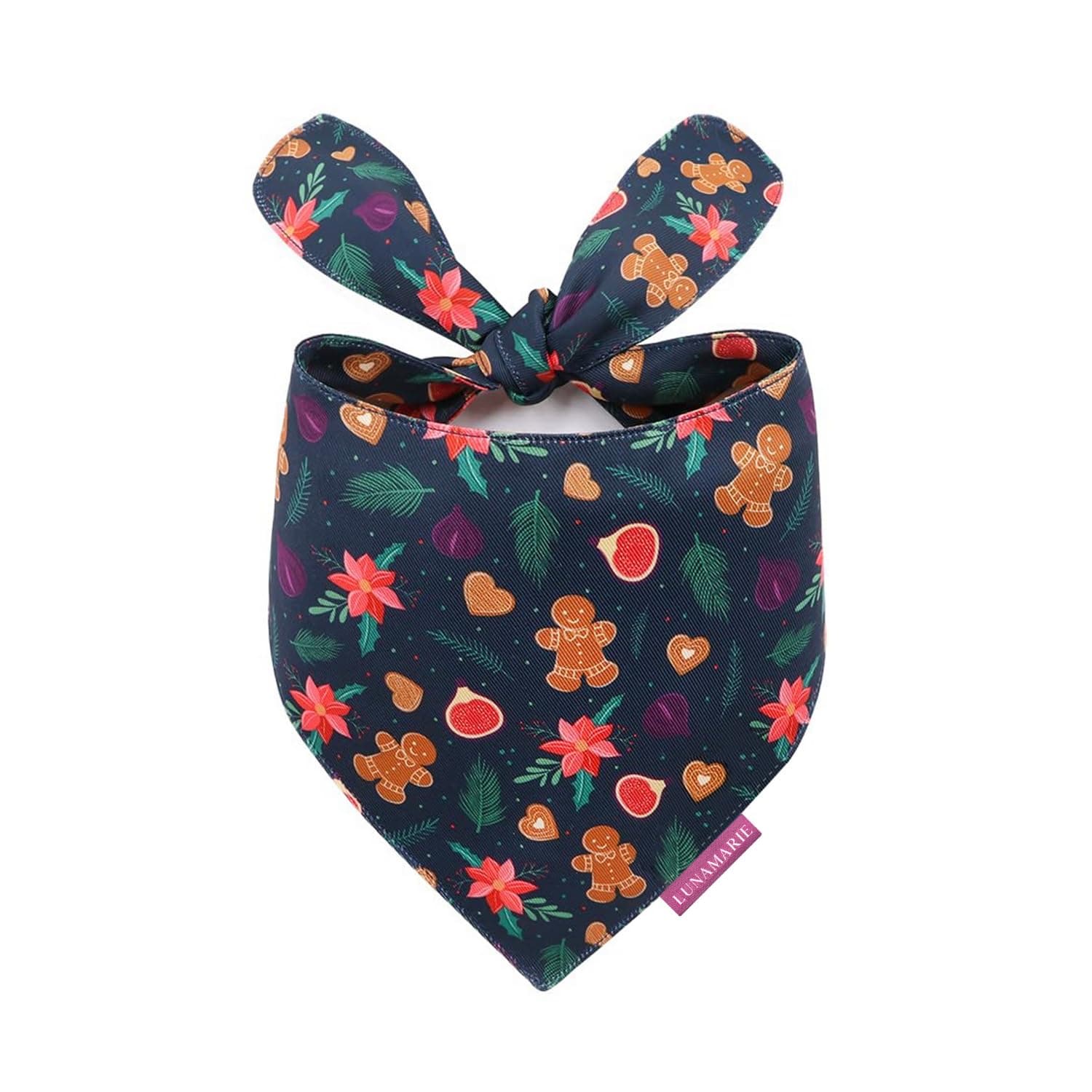 LunaMarie - Luxury Pet Birthday Bandanas -Premium & Silky Poly Fabric | 100% Handmade | Custom Shape Dual Layered (Gingerbread & Figs, Medium)