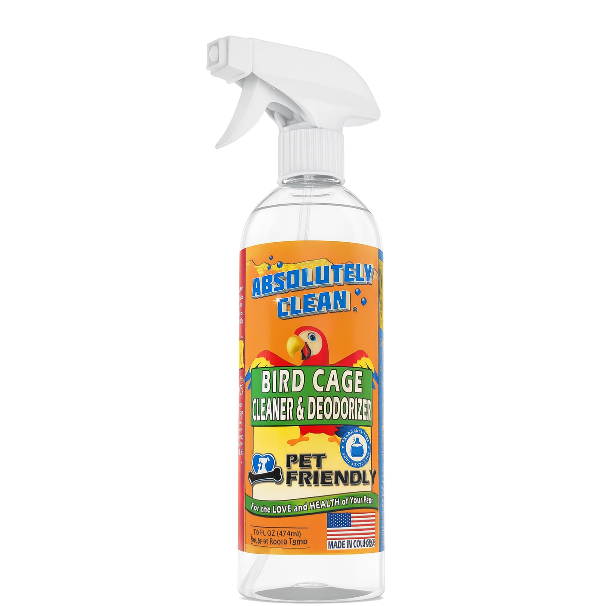 Absolutely Clean Bird Cage Cleaner and Deodorizer, Removes Bird Messes Quickly and Easily, Just Spray/Wipe