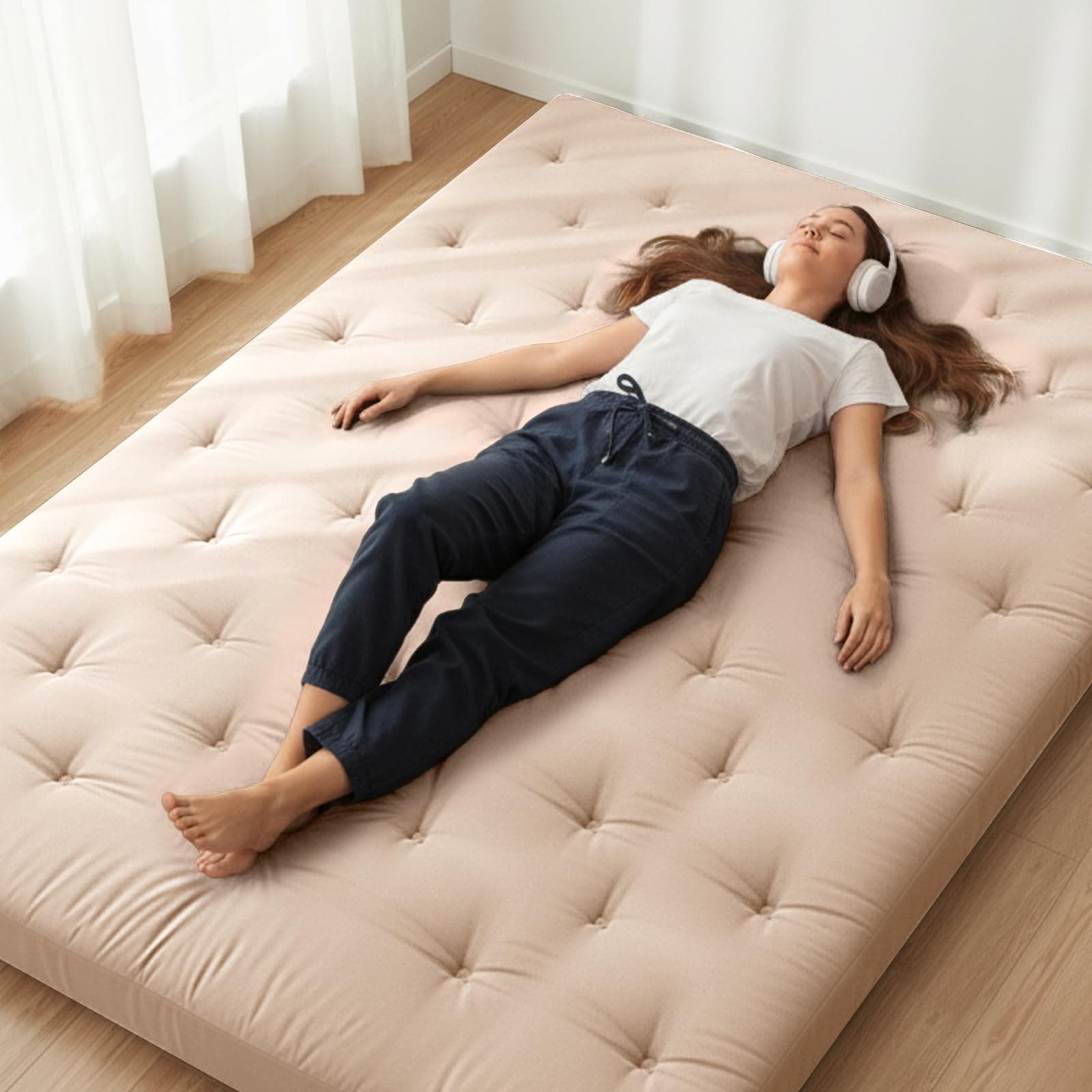 ZonLi Japanese Floor Futon Mattress 100% Cotton Washable Cover Foldable
