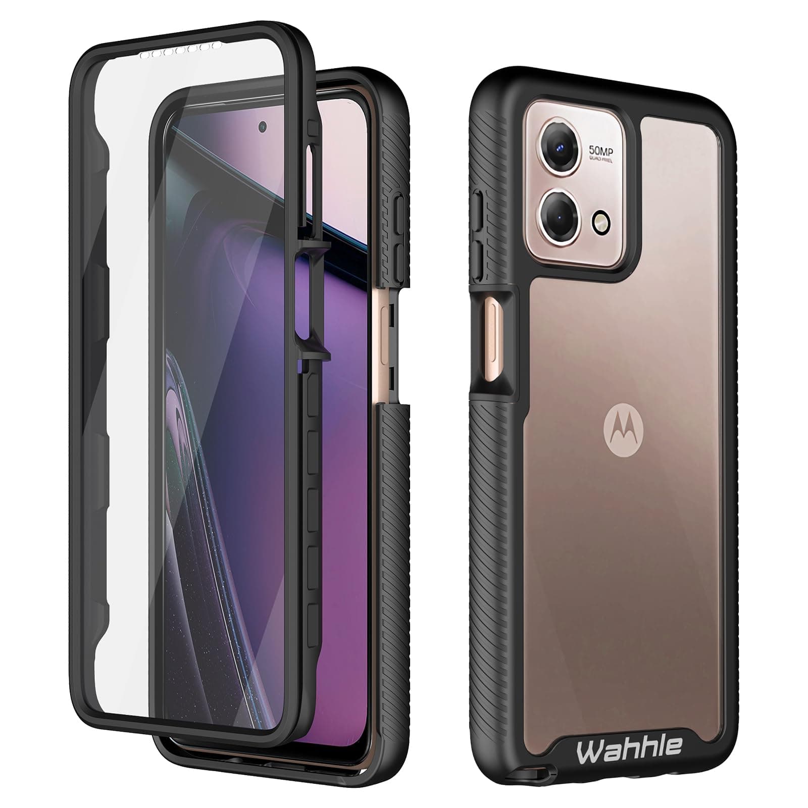wahhle Compatible with Moto G Stylus 5G 2023 Case, Built in Screen Protector Full Body Shockproof Slim Fit Bumper Protective Phone Cover Men Women-Black/Clear