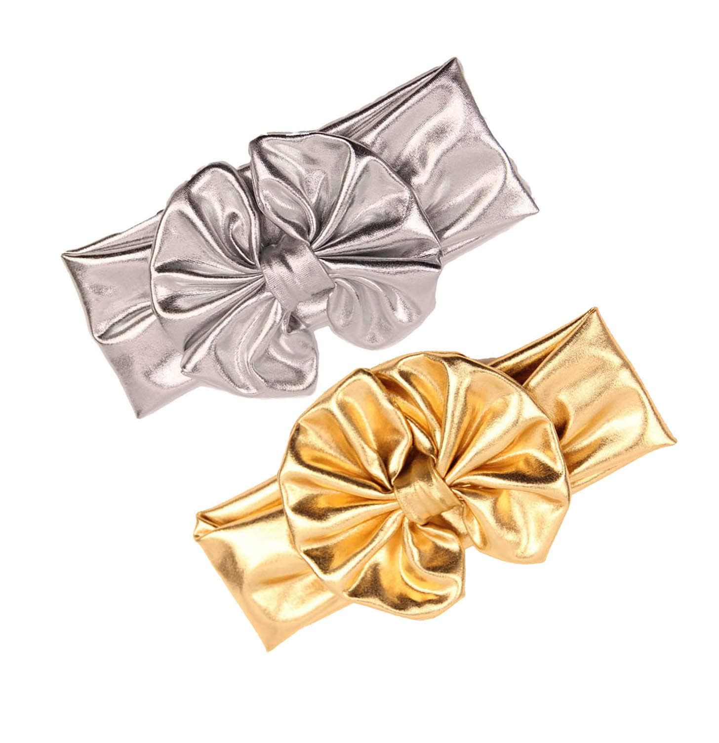 JustMyDress Baby Girls Bronzing Gilding Headband Floppy Metallic Messy Big Bows HeadWrap JA61 (1-Gold Silver Bow)