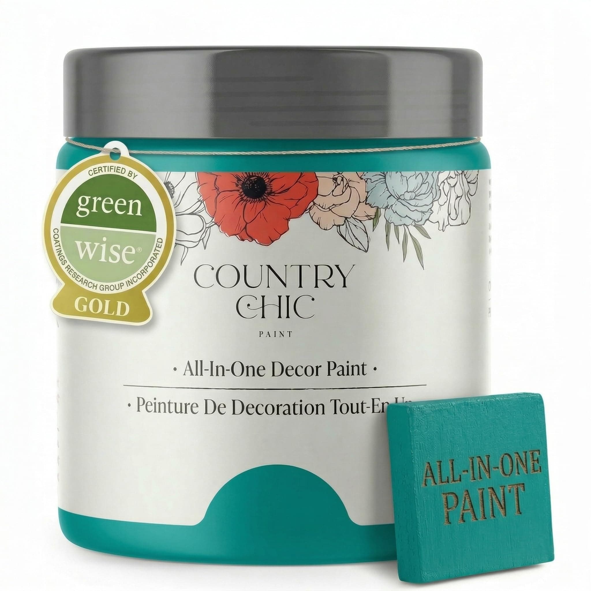 Country Chic All-in-One Chalk Paint for Furniture, Cabinets, Home Decor, Eco-Friendly, Matte Finish, Built-In Primer & Top Coat for Wood, Metal - Whoop-de-do (Bright Teal) - 4 oz (118 ml)