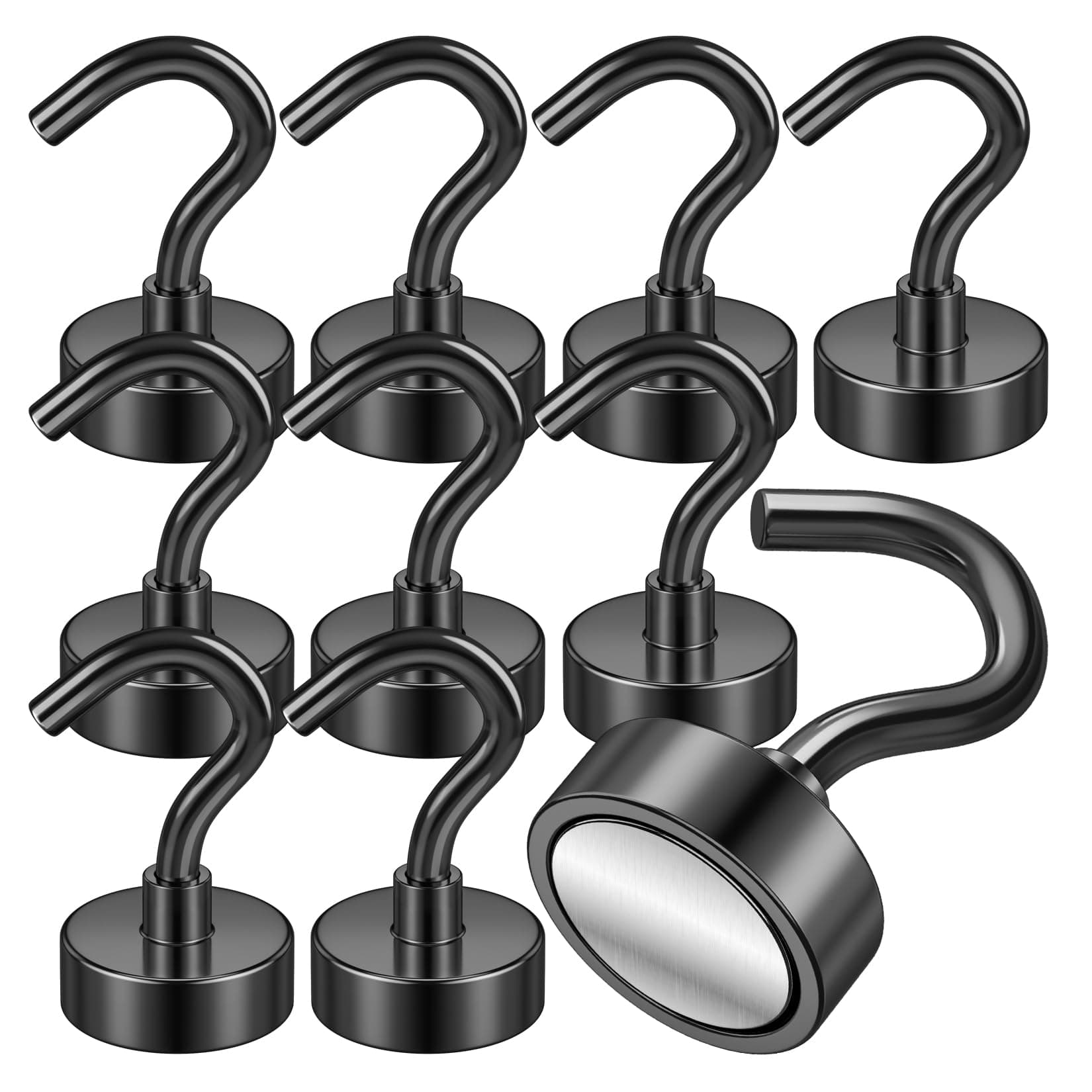 VNDUEEY 10 Pack Black Magnetic Hooks, 22Lbs Strong Magnet Hooks for Hanging, Magnetic Hook Heavy Duty, Fridge Magnets Neodymium with Hooks for Cruise, Kitchen, Workplace, Office and Garage