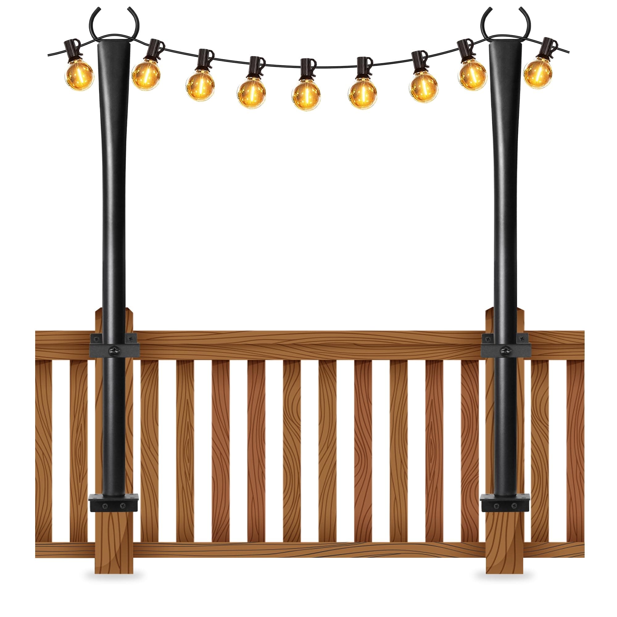 2 Pack String Light Poles for Deck, 5Ft Heavy-Duty Metal Deck Light Poles for Outside with Fixing Clips, Lighting Hanging Post Accessories for Patio Decor Garden Backyard Yard Fence Porch Decorations