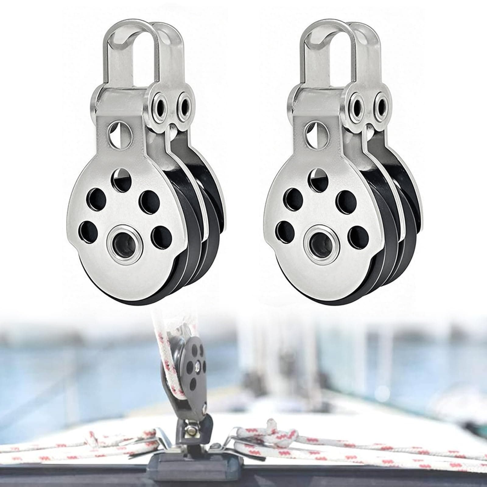 UISKEDS Marine Double Pulley Block - Stainless Steel Bearing Block for Boats, Sailboats, Kayaks, and Rope Pulling, Max Load 661 lbs, 2Pcs