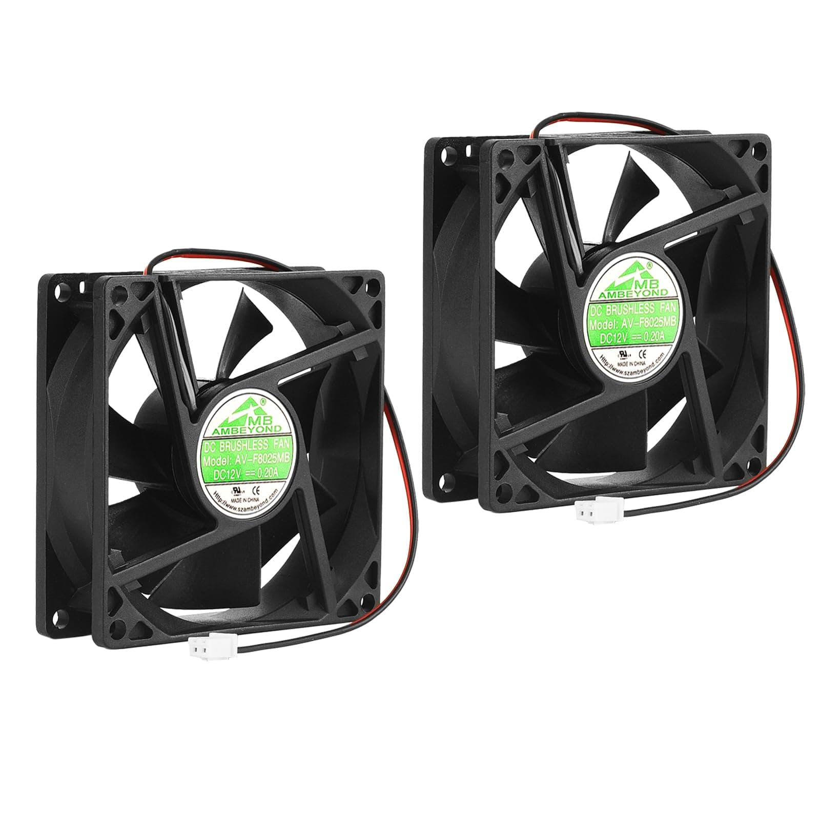 Security-01 2 Packs 80mm by 80mm by 25mm 8025 12V DC 0.20A Ball Bearing Brushless Cooling Fan 2pin