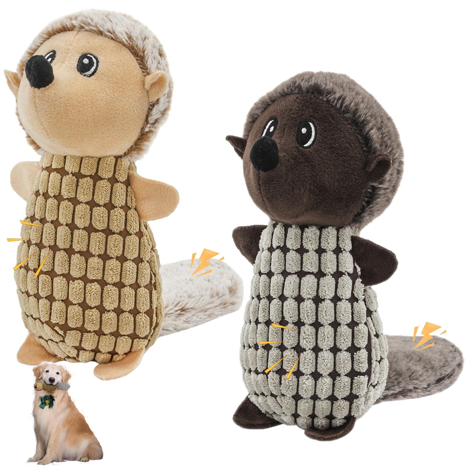 belieonu Crinkle Dog Toys Squeaky Plush No Stuffing Cute Puppy Stuffless Tough Rop Pull Toy, Fun Dog Stuffed Animals Durable Chew Set for Small Medium Large Pup (Large, Dark Brown+Brown Squirrel)
