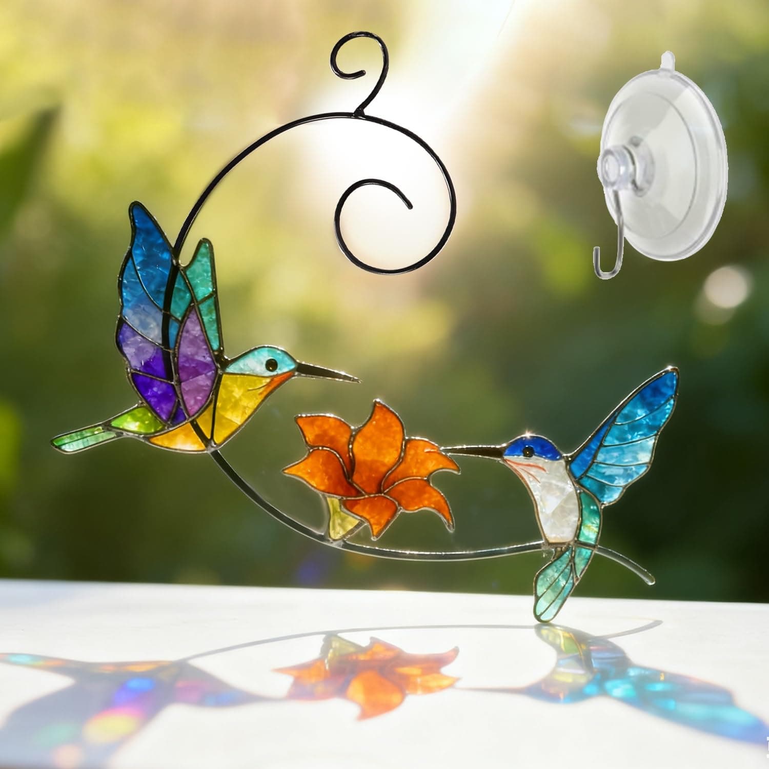 Stained Glass Window Hangings Hummingbird Suncatcher Bird Stained Glass Sun Catcher for Window Hummingbird Gifts for Home Decor Bird Lover