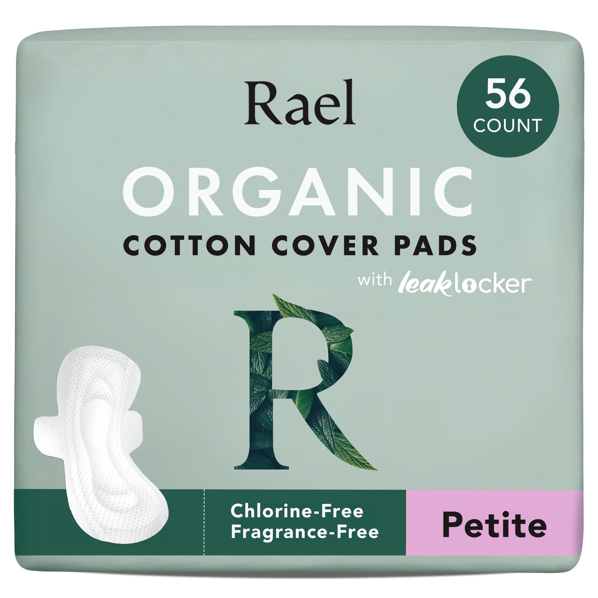 Rael Organic Cotton Cover Sanitary Pads for Women, Light (Petite, 56 Ct)