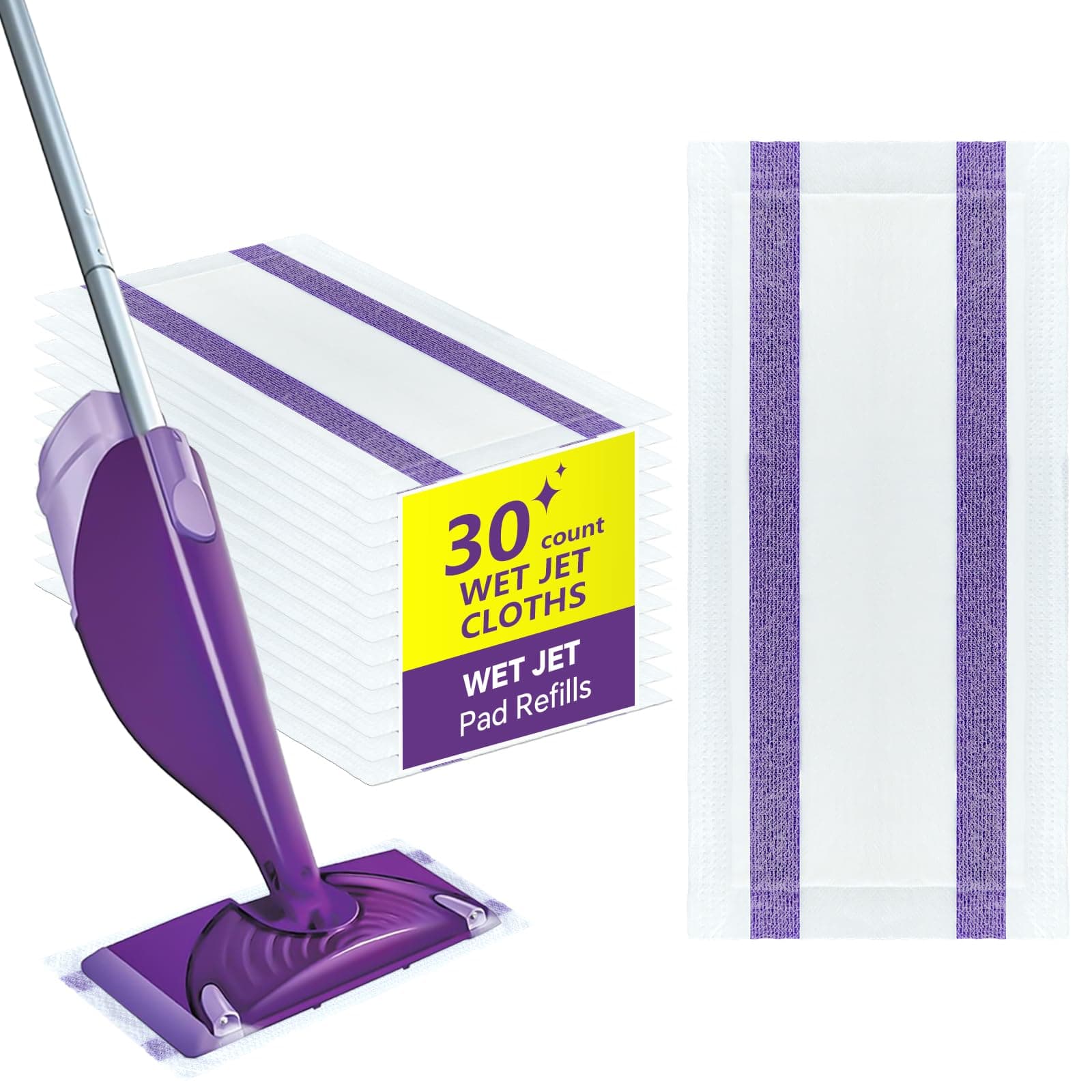 30 Count Disposable Wetjet Pad Refills for Swiffer Wetjet,Spray Wet Pads