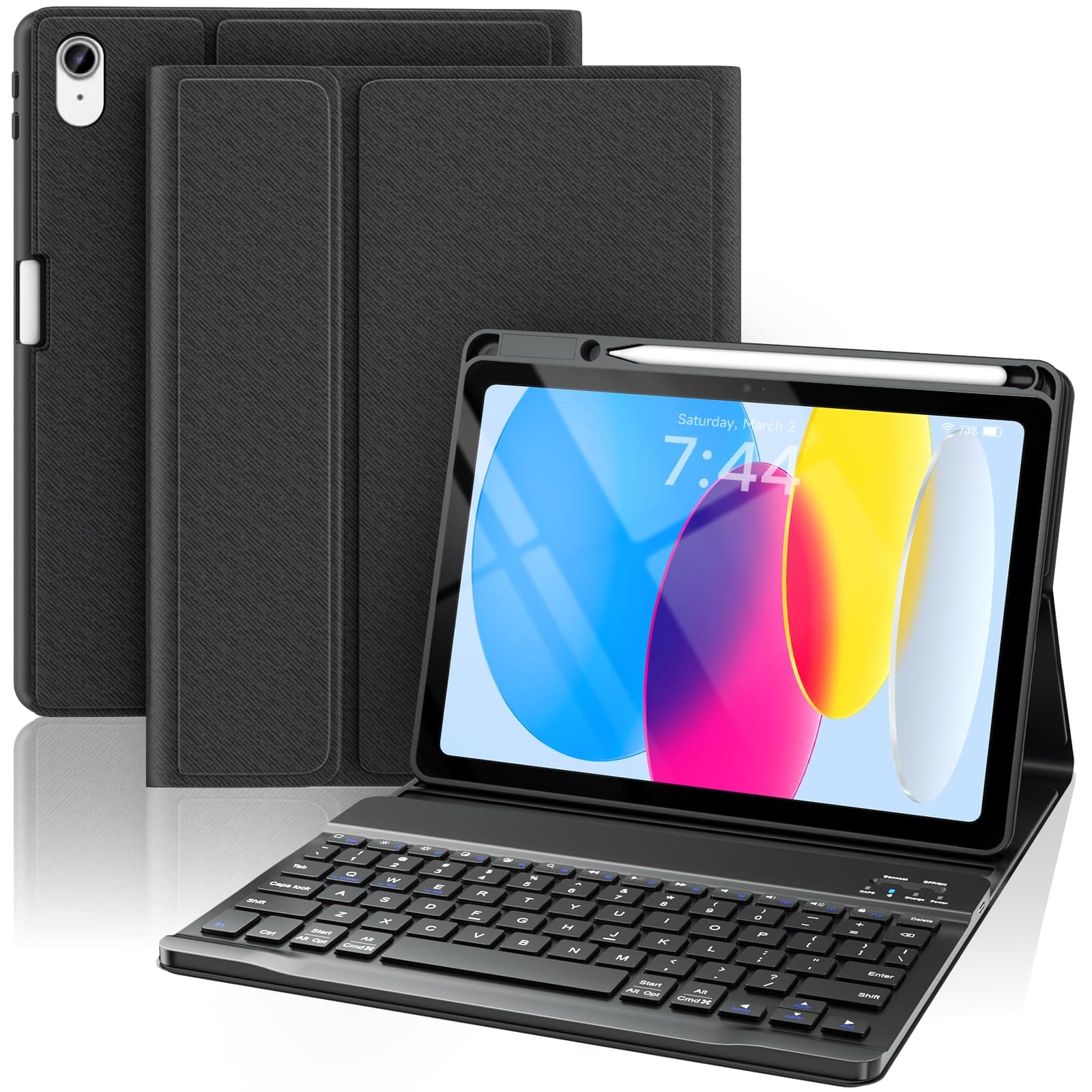 OPAKIT Keyboard Case for iPad (A16) 11th/10th Generation 10.9-inch (2025/2022), Detachable Wireless Keyboard, Stand Folio Keyboard Cover with Pencil Holder for New iPad 10th Gen 2022 - Black